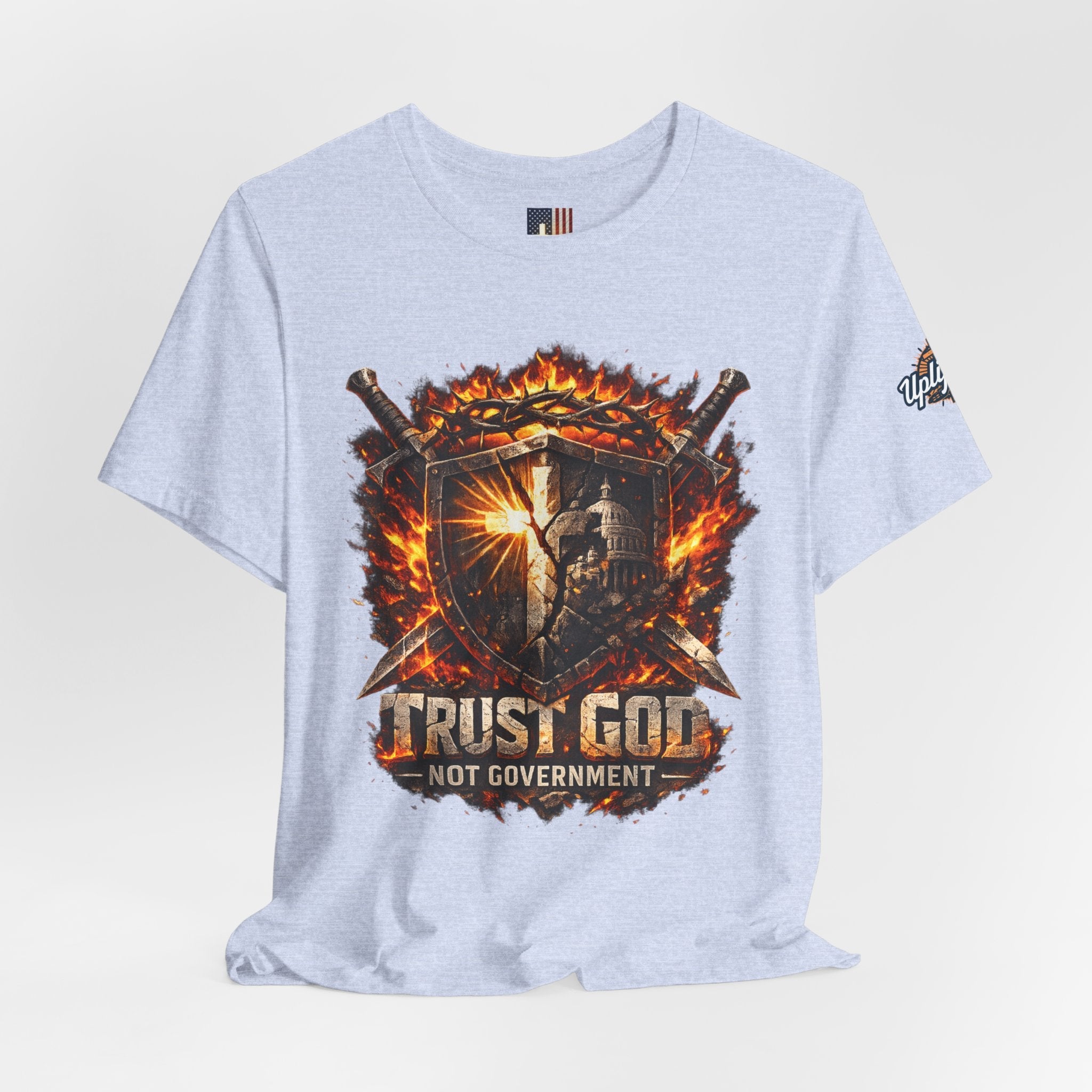 Trust God Not Government Shield Tee — Patriotic Christian Faith T-Shirt Printify