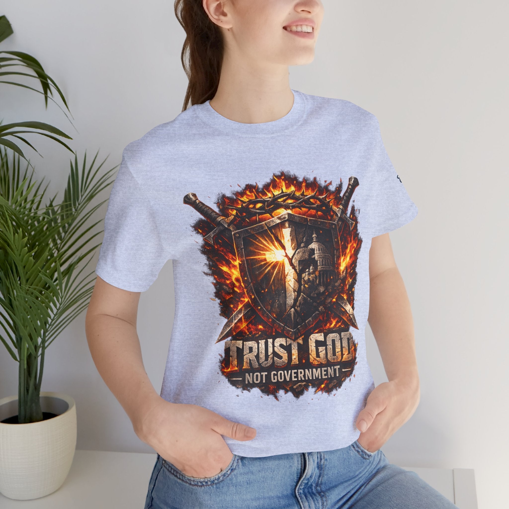 Trust God Not Government Shield Tee — Patriotic Christian Faith T-Shirt Printify