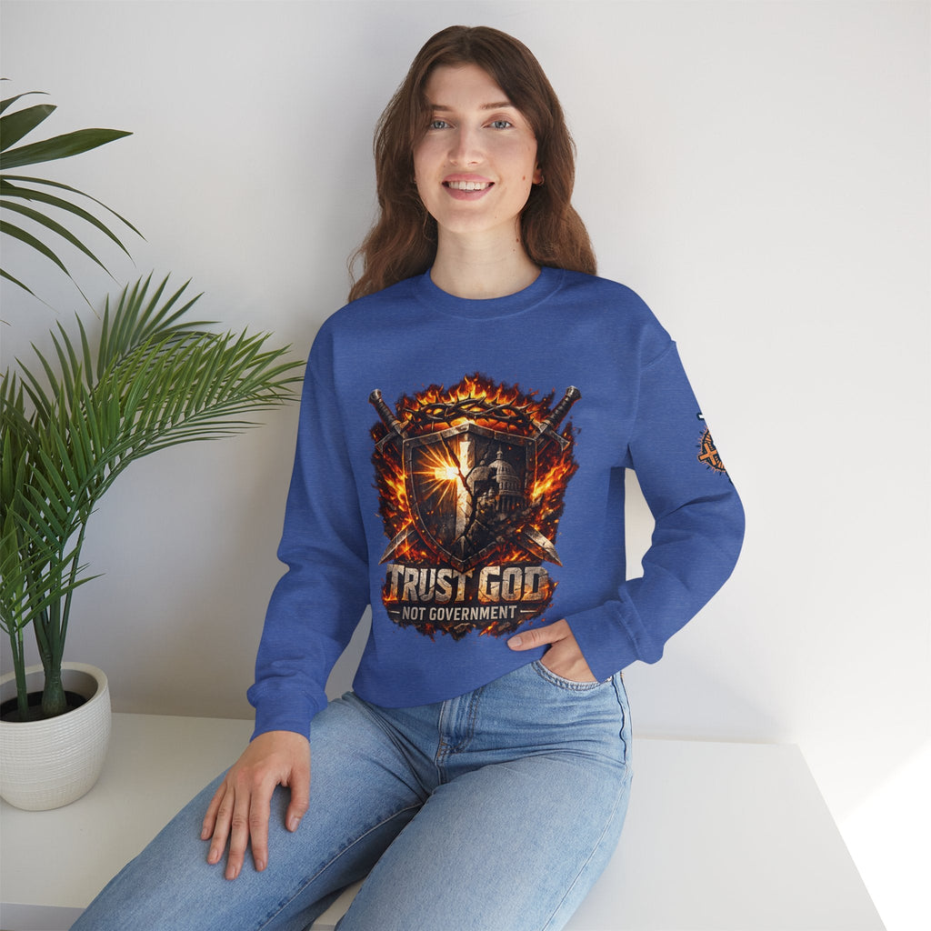 Trust God Not Government Shield Sweatshirt — Patriotic Christian Faith Sweatshirt Printify