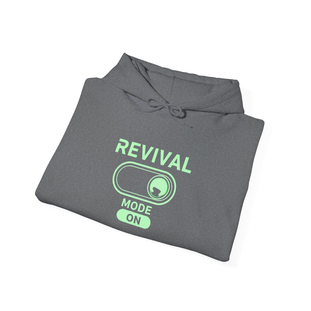 🔥 Revival Mode: ON – Christian Techwear Hoodie | Glowing Green Faith Switch | Futuristic Jesus Shirt | Activate Your Spiritual Awakening | Uplifted Gear Printify