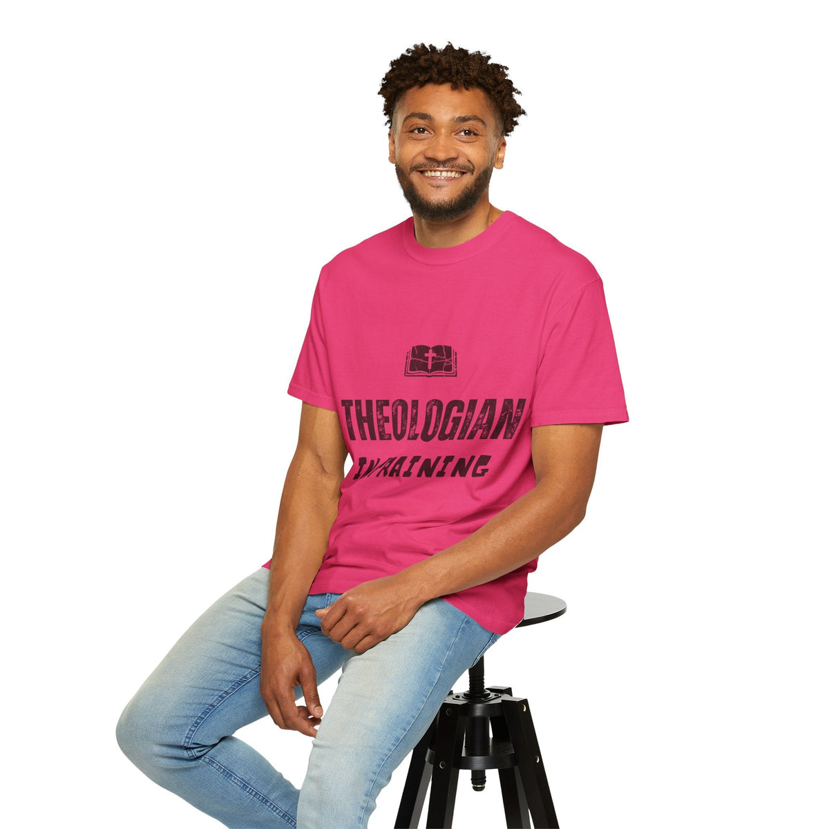 Theologian in Training T-Shirt – Open Bible & Cross Christian Tee for Faithful Learners Printify