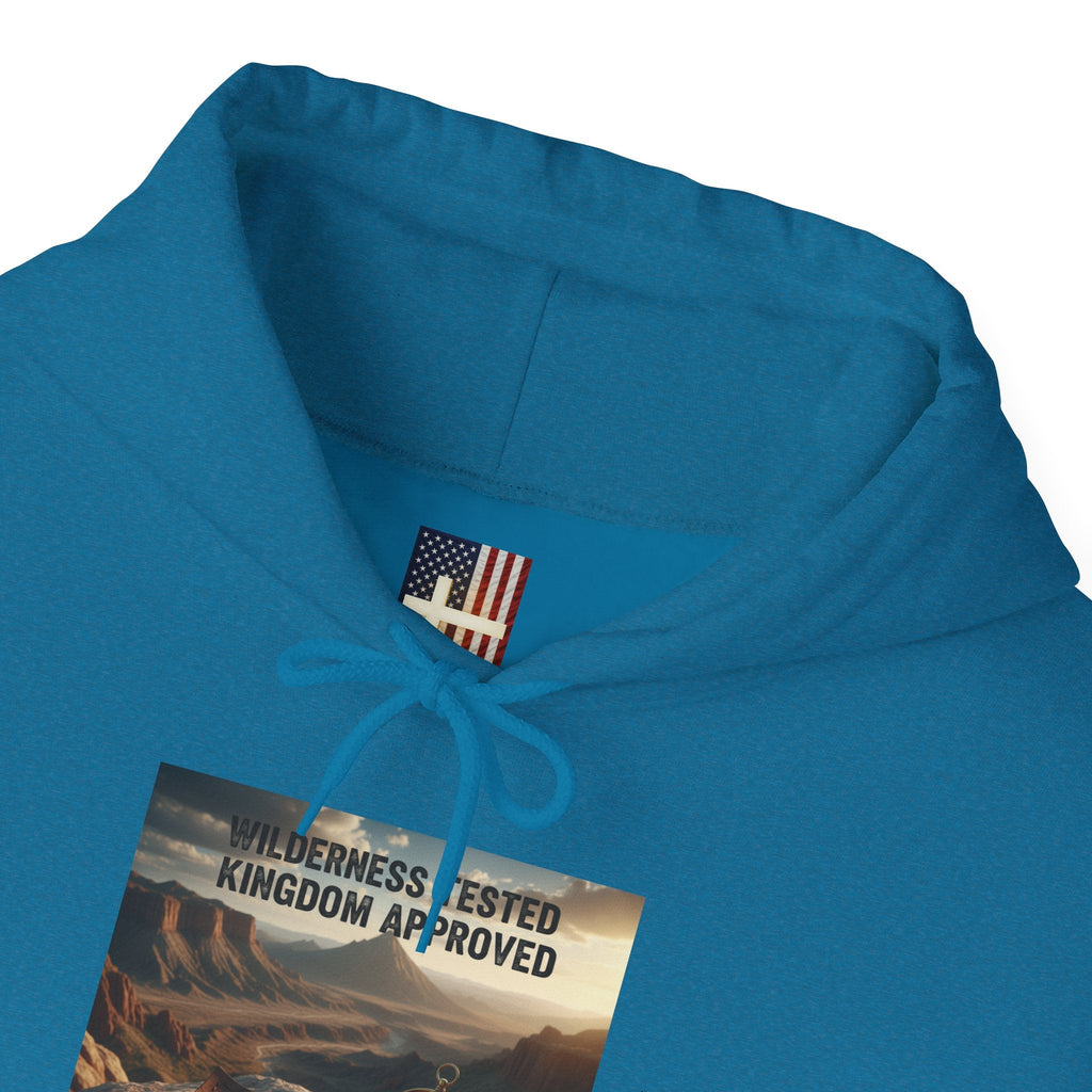 Wilderness Tested Kingdom Approved Hoodie – Mountain Desert Compass Crown Christian Sweatshirt for Biblical Adventure Faith Printify