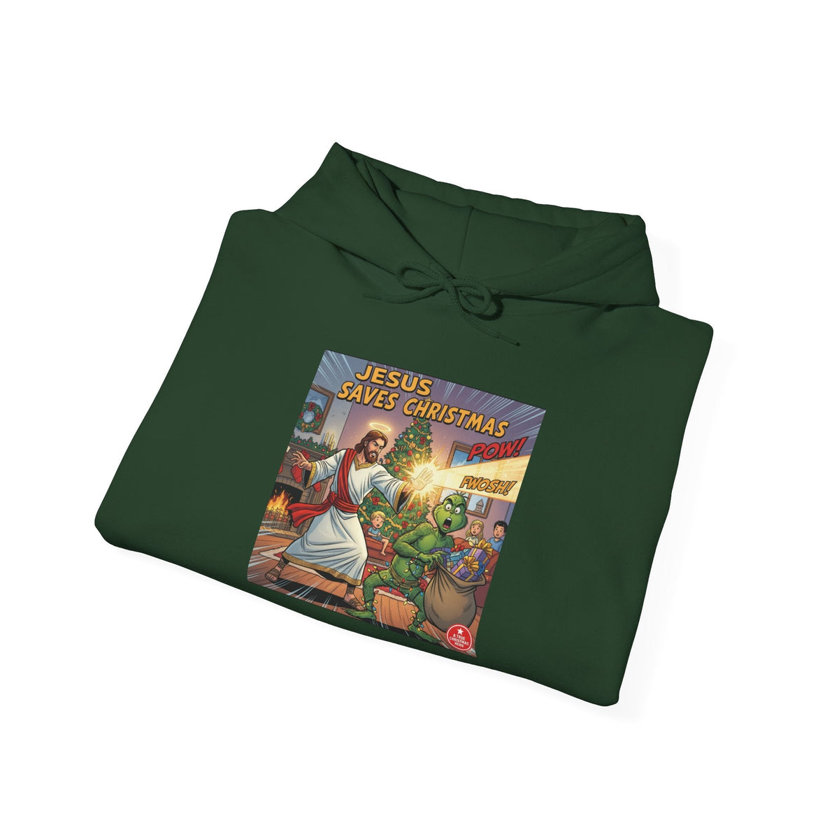 Jesus Saves Christmas Hoodie – Grinch vs Savior Light Battle Christian Sweatshirt for Hilarious Holiday Faith & True Joy Printify