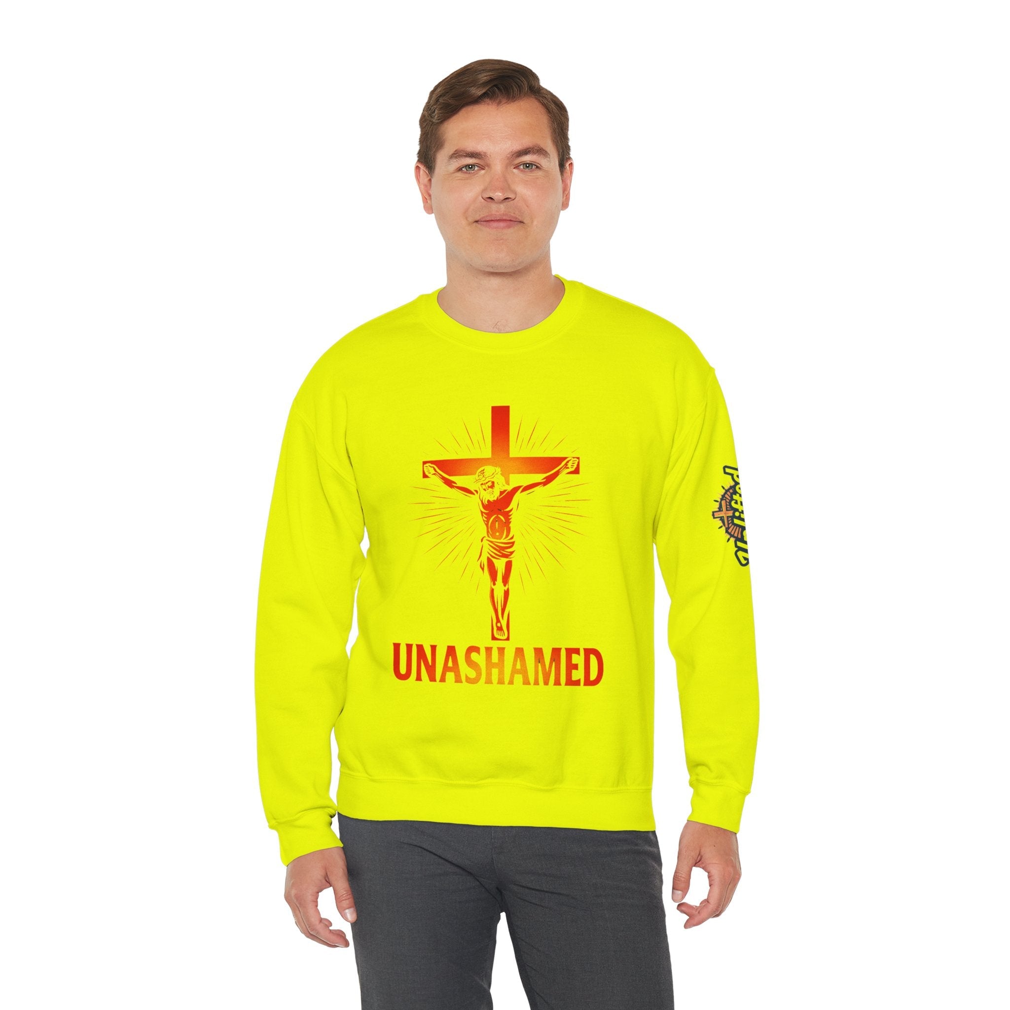 Unashamed Sweatshirt – Romans 1:16 Crucifixion Christian Sweatshirt for Bold Unwavering Faith Printify