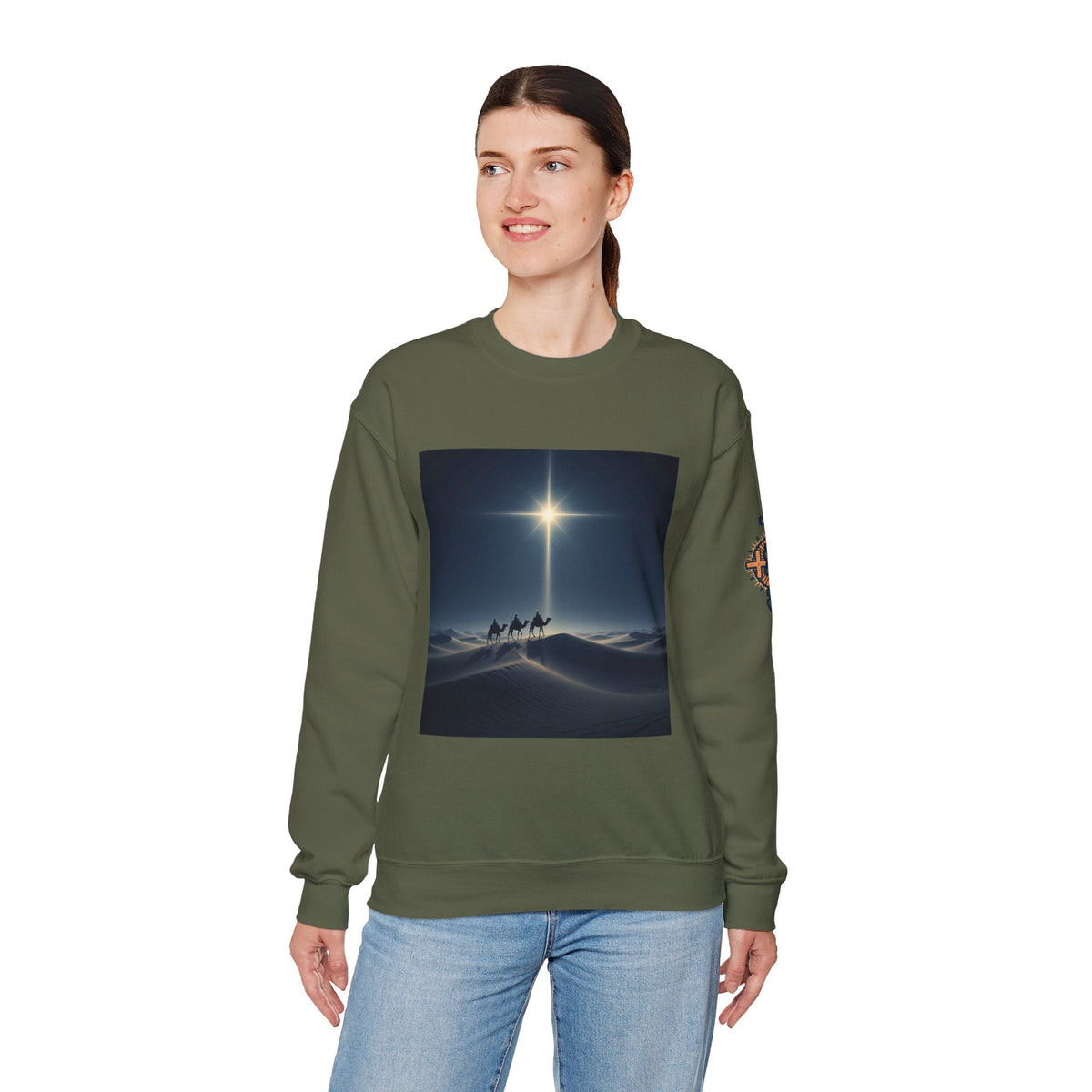 3 Wise Men Sweatshirt – Magi Camels Nativity Journey Christian Christmas Sweatshirt for Epiphany Faith & Holy Night Printify