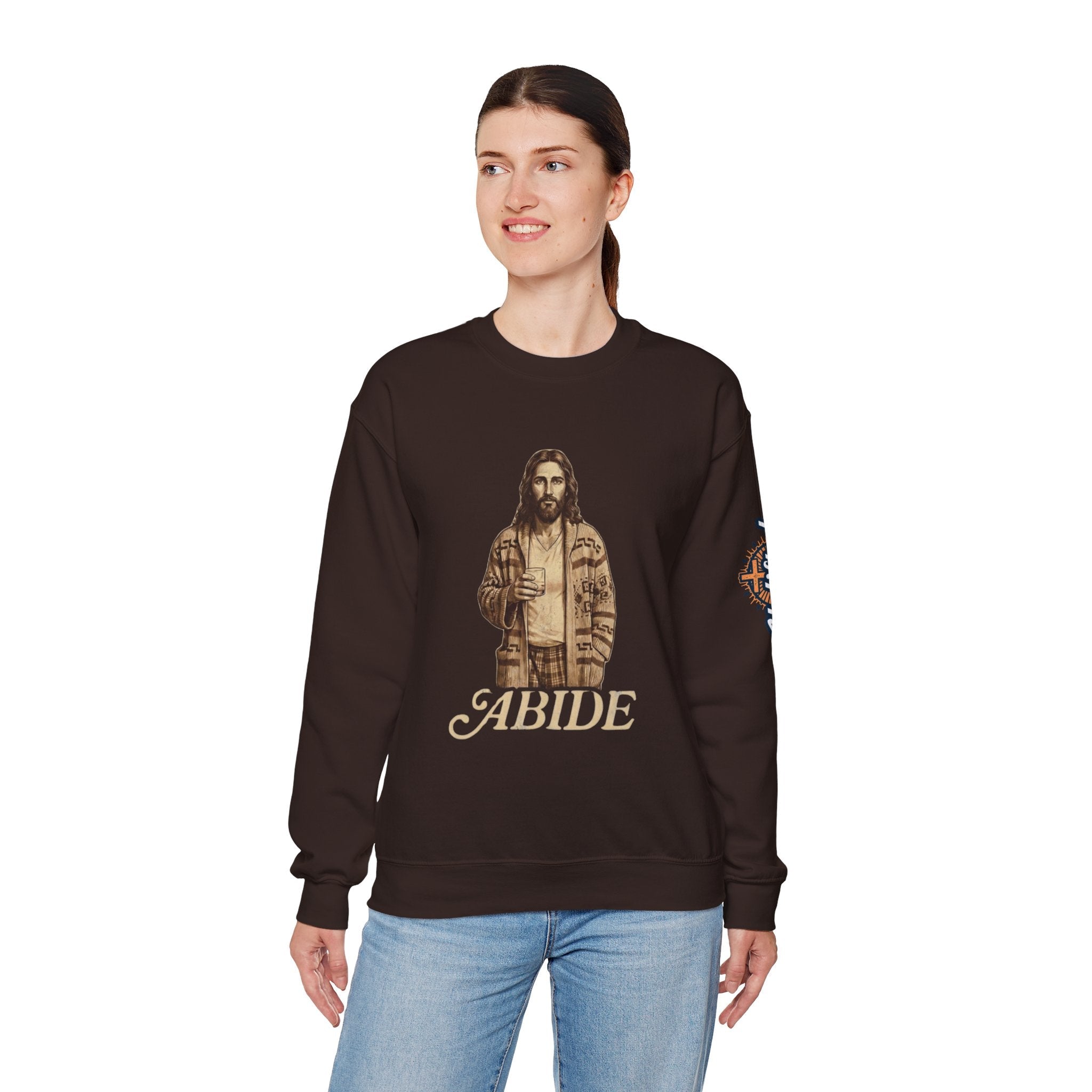 Abide Jesus Sweatshirt — Vintage 'The Dude' Religious Graphic Sweatshirt Printify