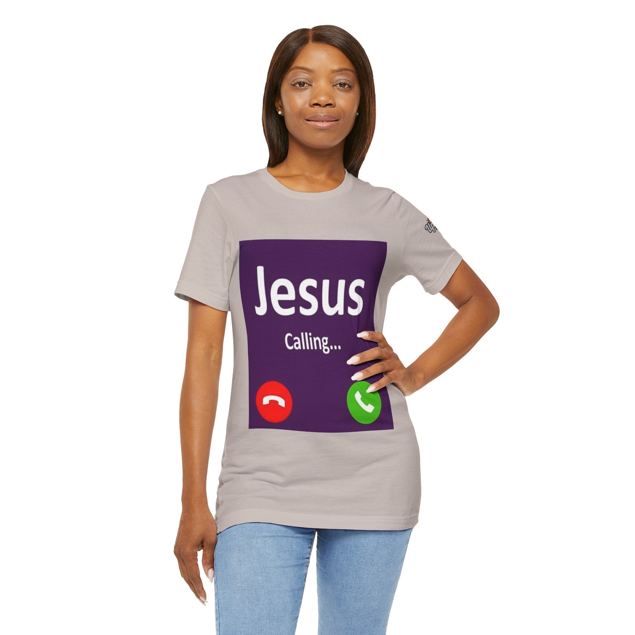 Jesus Calling T-shirt – Funny Cell Phone Screen Christian T-shirt for Divine Connection & Faith Humor Printify