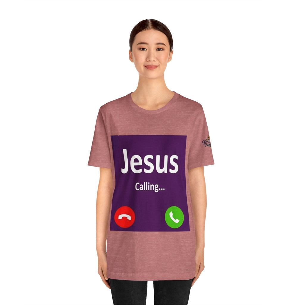 Jesus Calling T-shirt – Funny Cell Phone Screen Christian T-shirt for Divine Connection & Faith Humor Printify