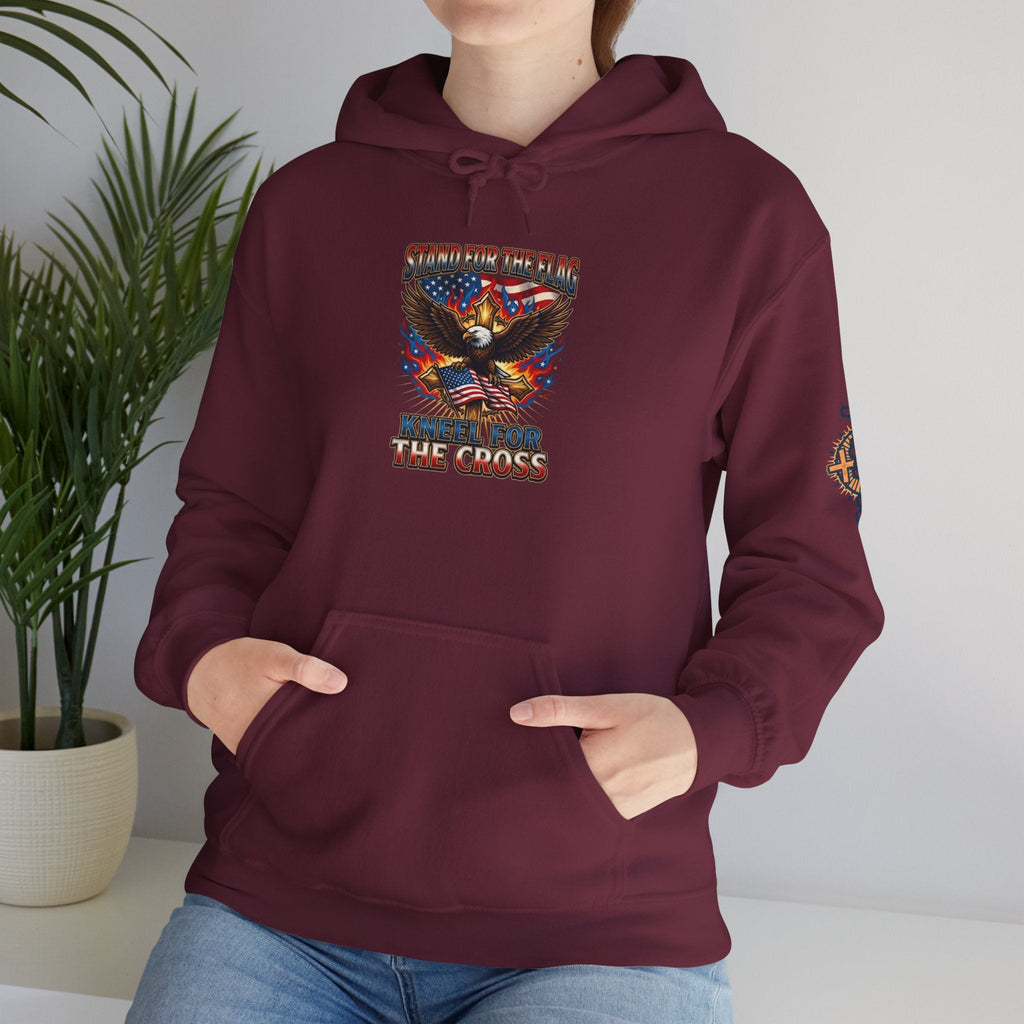 Stand for the Flag Kneel for the Cross Hoodie | Patriotic Eagle Hoodie Printify
