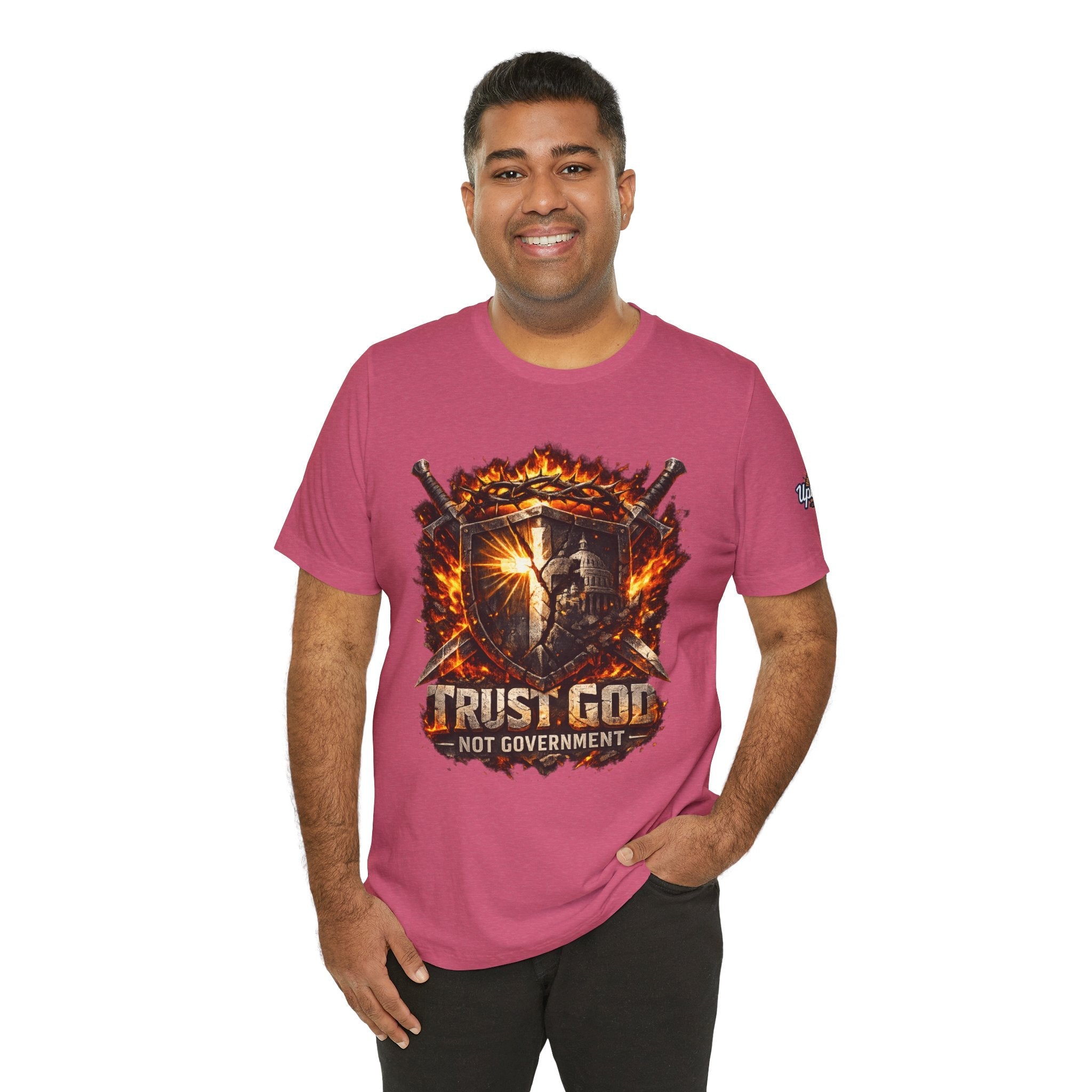 Trust God Not Government Shield Tee — Patriotic Christian Faith T-Shirt Printify
