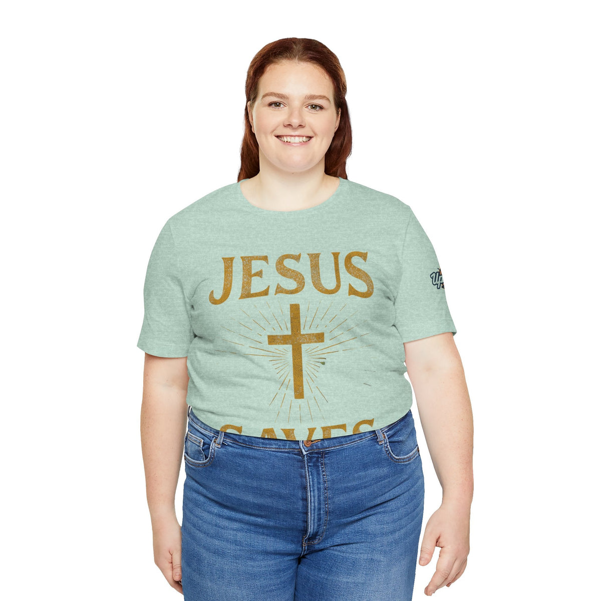 Jesus Saves T-shirt – Radiant Cross & Rays of Light Christian T-shirt for Eternal Hope & Faith Printify