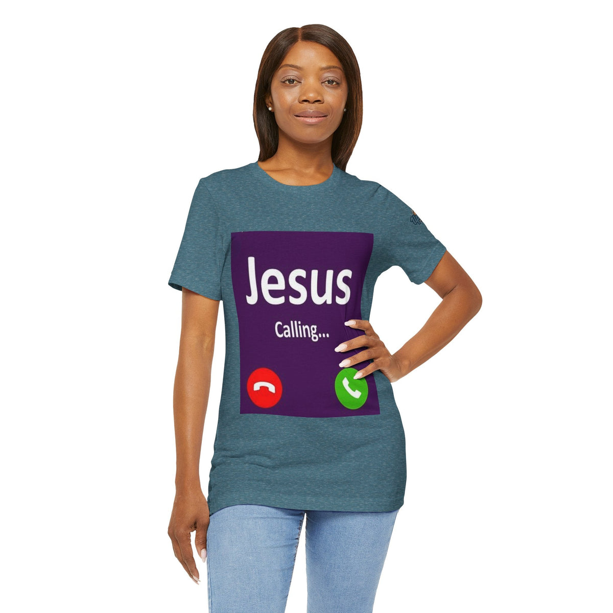 Jesus Calling T-shirt – Funny Cell Phone Screen Christian T-shirt for Divine Connection & Faith Humor Printify