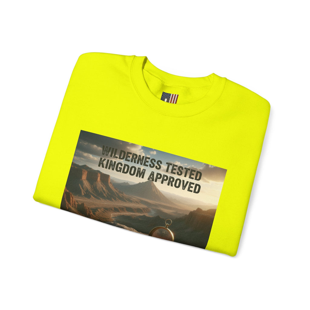 Wilderness Tested Kingdom Approved Sweatshirt – Mountain Desert Compass Crown Christian Sweatshirt for Biblical Adventure Faith Printify