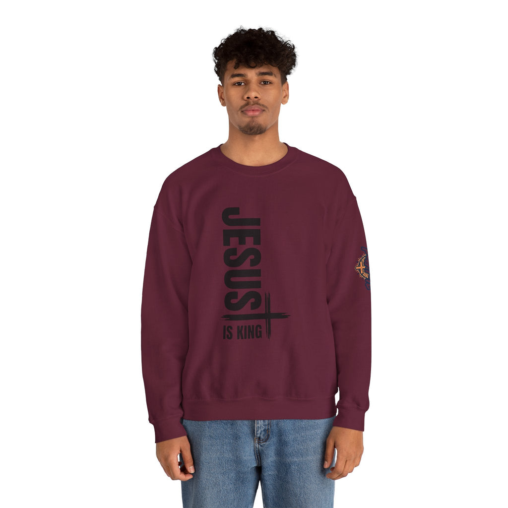 Jesus Is King Sweatshirt | Modern Typographic Cross Christian Sweatshirt Printify