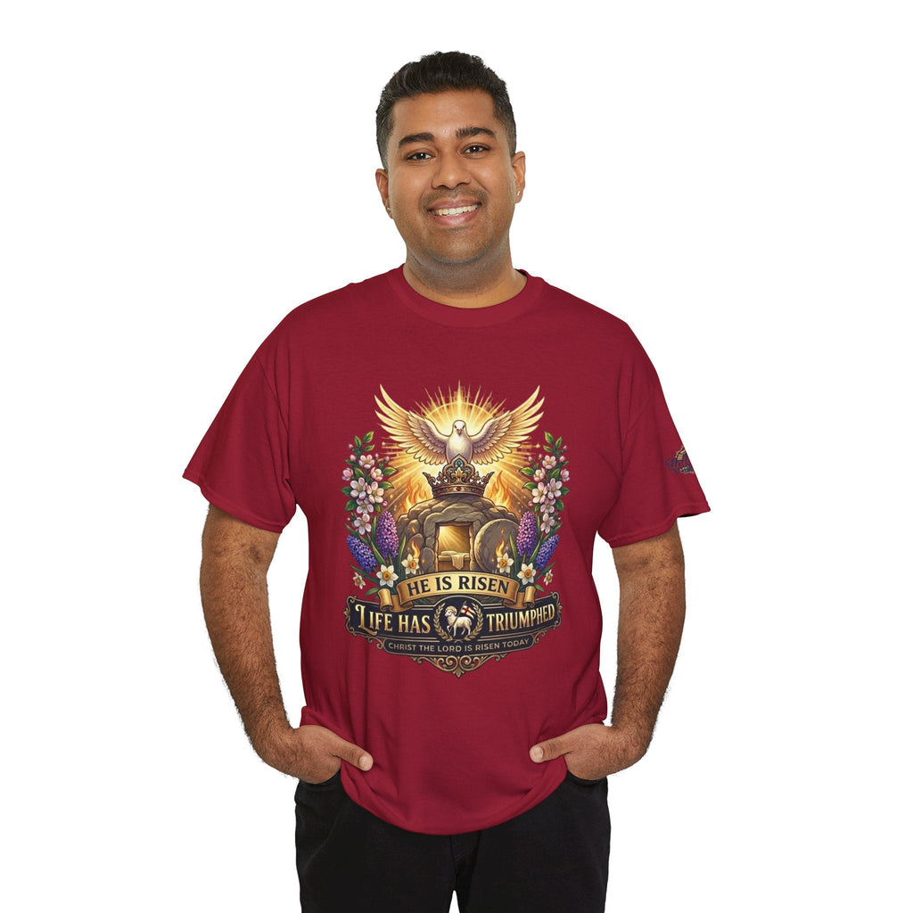 He Is Risen "Life Has Triumphed" T-Shirt — Easter Resurrection Christian Tee Printify