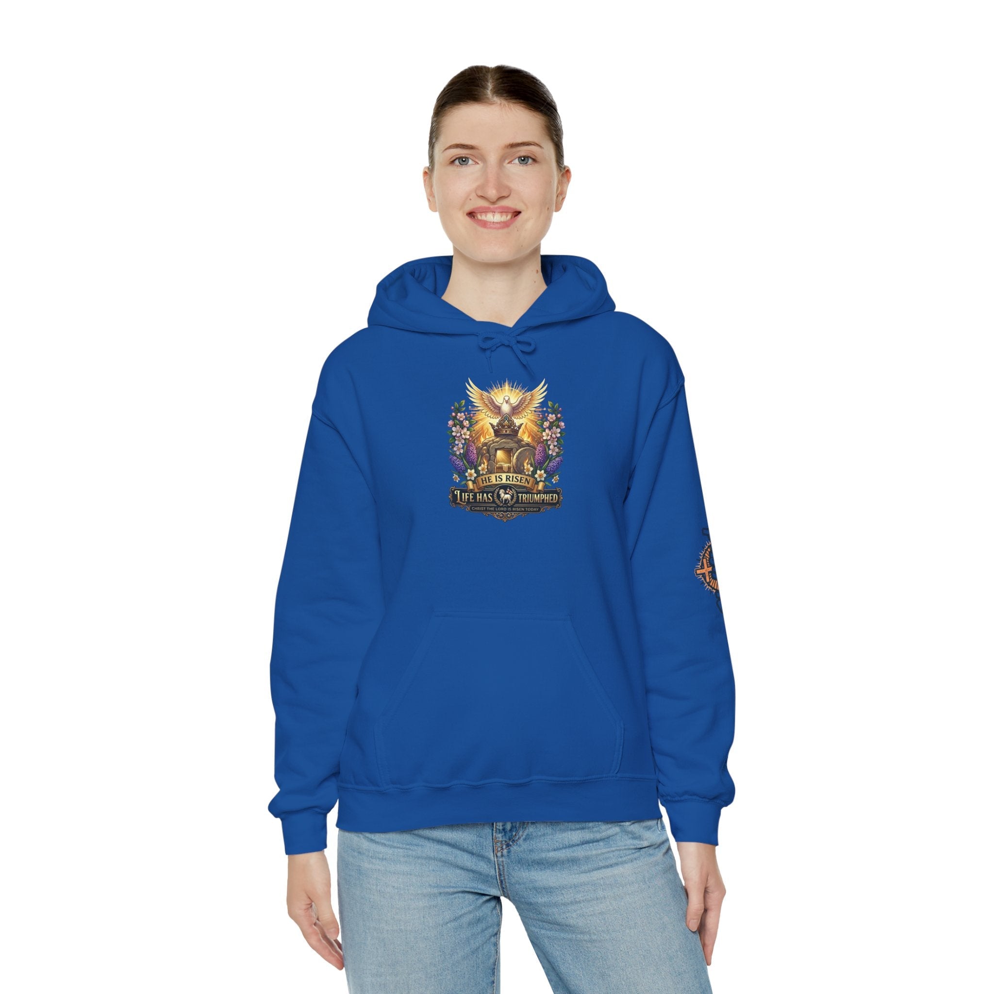 He Is Risen "Life Has Triumphed" Hoodie — Easter Resurrection Christian Hoodie Printify