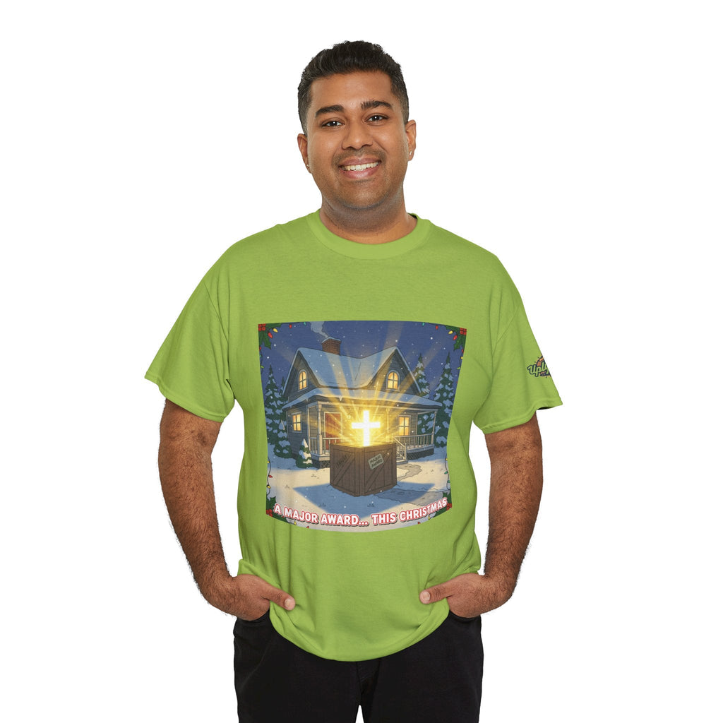 A Major Award This Christmas T-shirt – Fragile Leg Lamp Parody Cross Unboxing Christian T-shirt for Hilarious Faith & Holiday Glow Printify