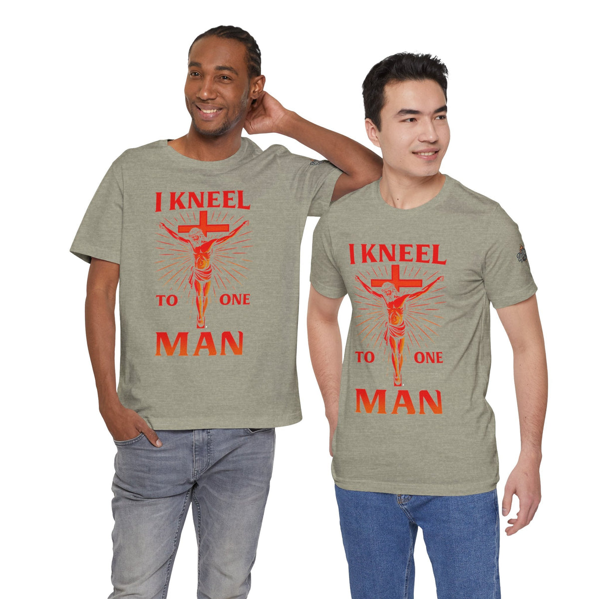 I Kneel to One Man T-shirt – Crucifixion Christian T-shirt for Unashamed Devotion & Bold Faith Printify