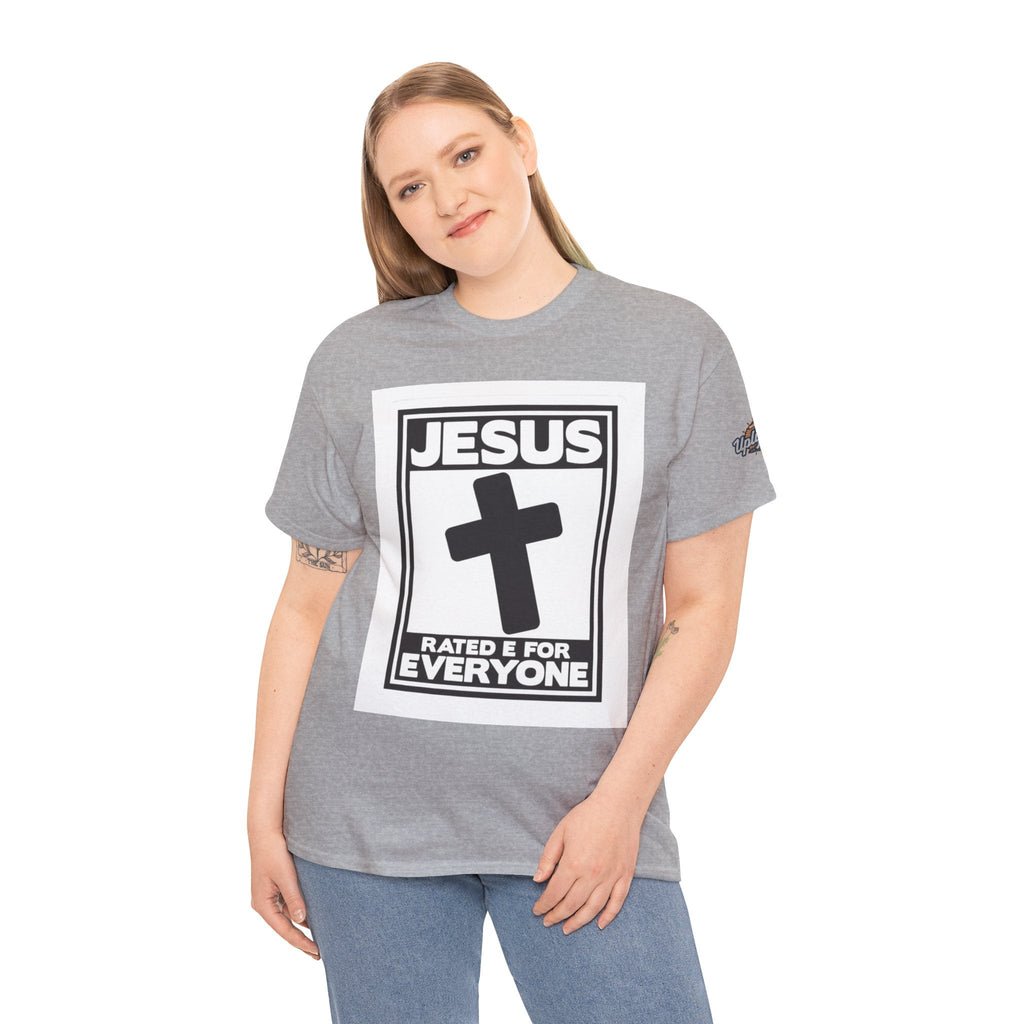 Jesus, Rated E for Everyone T-shirt - Gamer Faith T-shirt - Christian Video Game Parody Printify
