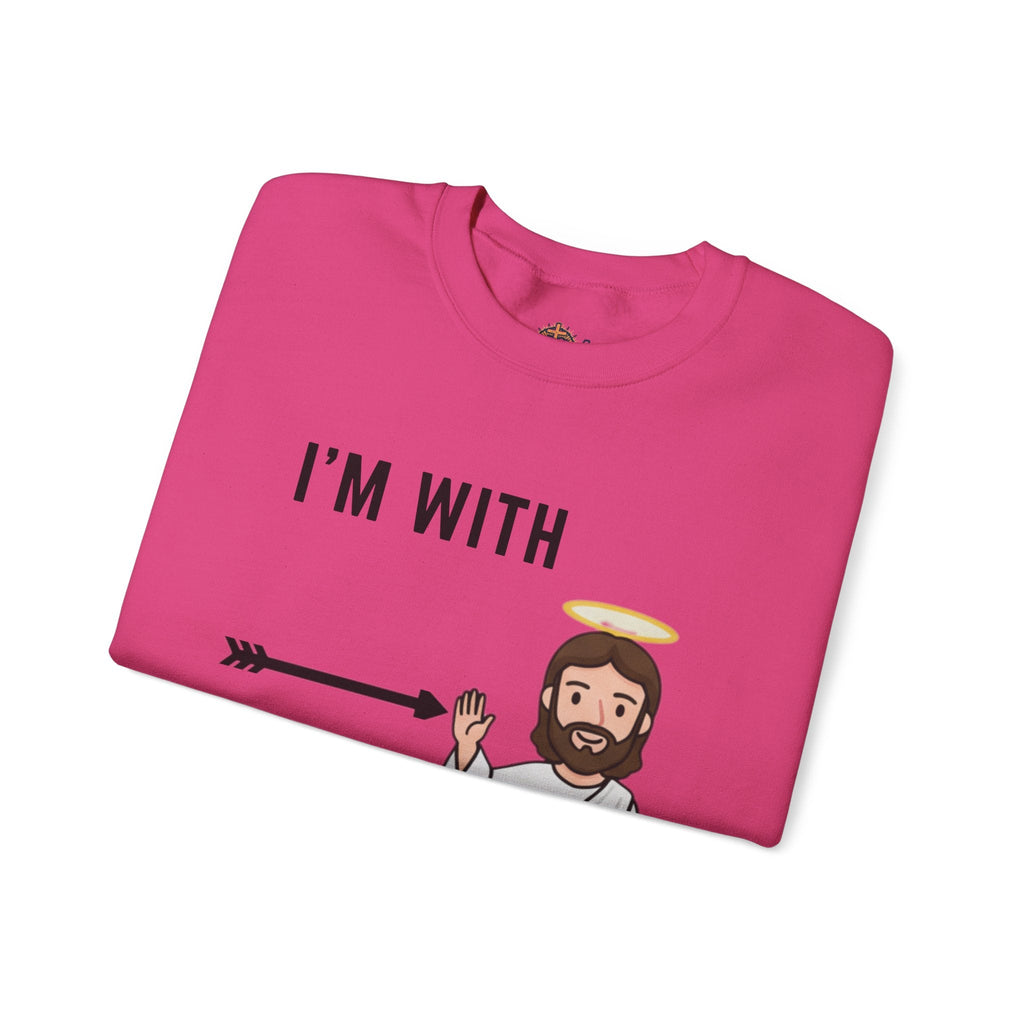 🔥 I’m With Him → Christian Sweatshirt | Arrow Pointing to Jesus | Minimalist Faith Tee | Subtle Cross Design | Bible-Inspired Apparel by Uplifted Gear Printify