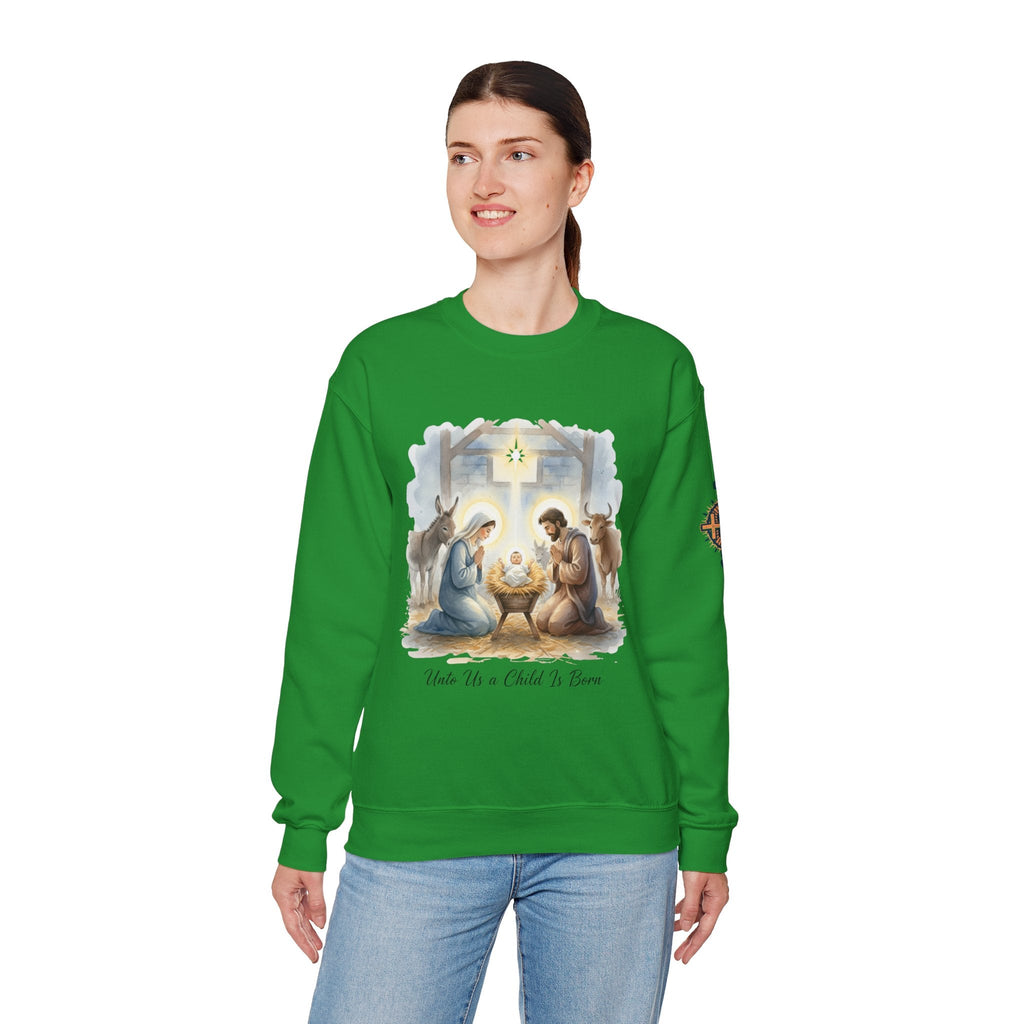 Unto Us a Child is Born Sweatshirt – Isaiah 9:6 Nativity Manger Scene Christian Christmas Sweatshirt for Holy Night Faith Printify