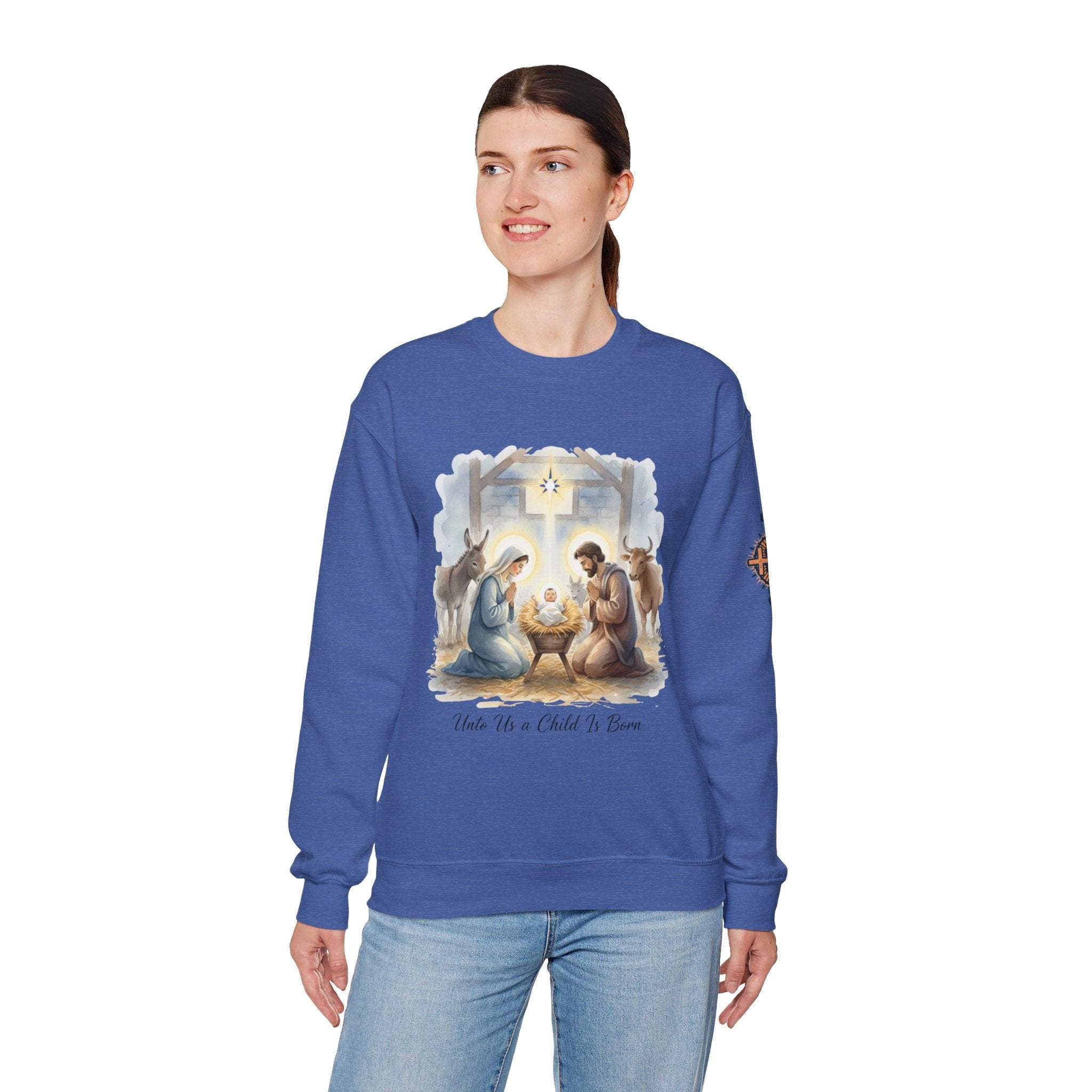 Unto Us a Child is Born Sweatshirt – Isaiah 9:6 Nativity Manger Scene Christian Christmas Sweatshirt for Holy Night Faith Printify