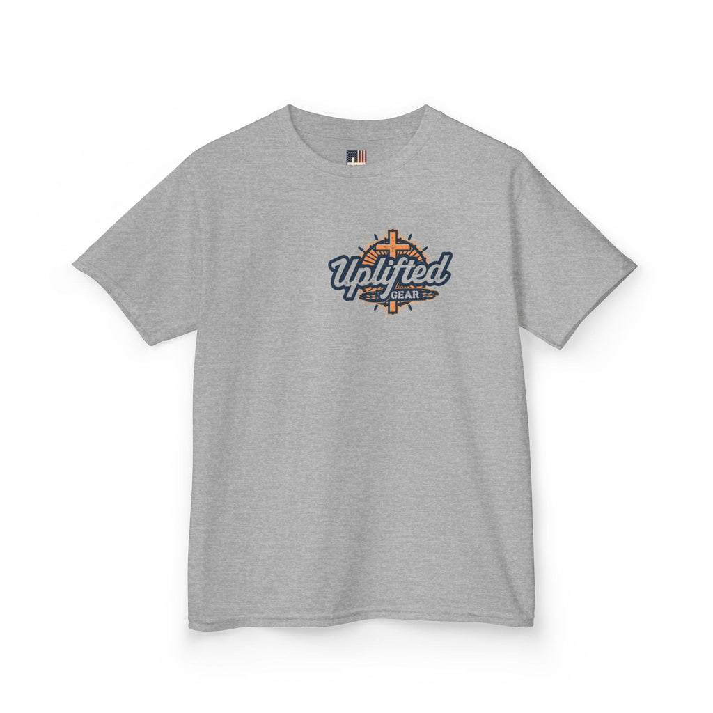 ✨ Chosen. Loved. Redeemed. – Elegant Christian Kids T-Shirt | Gold Foil Faith Tee | Subtle Cross & Heart Design | Inspirational Bible Verse Apparel by Uplifted Gear Printify