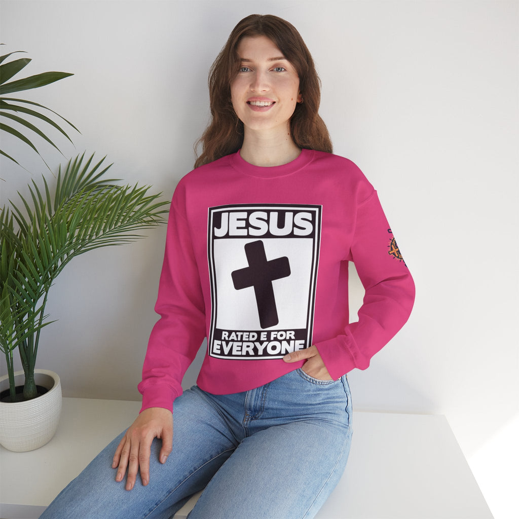 Jesus, Rated E for Everyone Sweatshirt - Gamer Faith Sweatshirt - Christian Video Game Parody Printify