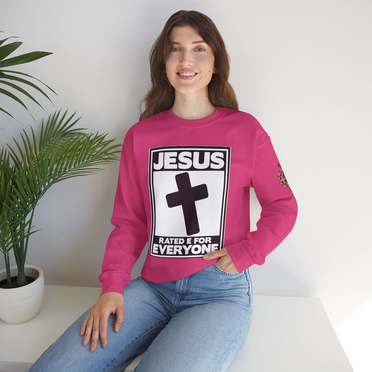Jesus, Rated E for Everyone Sweatshirt - Gamer Faith Sweatshirt - Christian Video Game Parody Printify