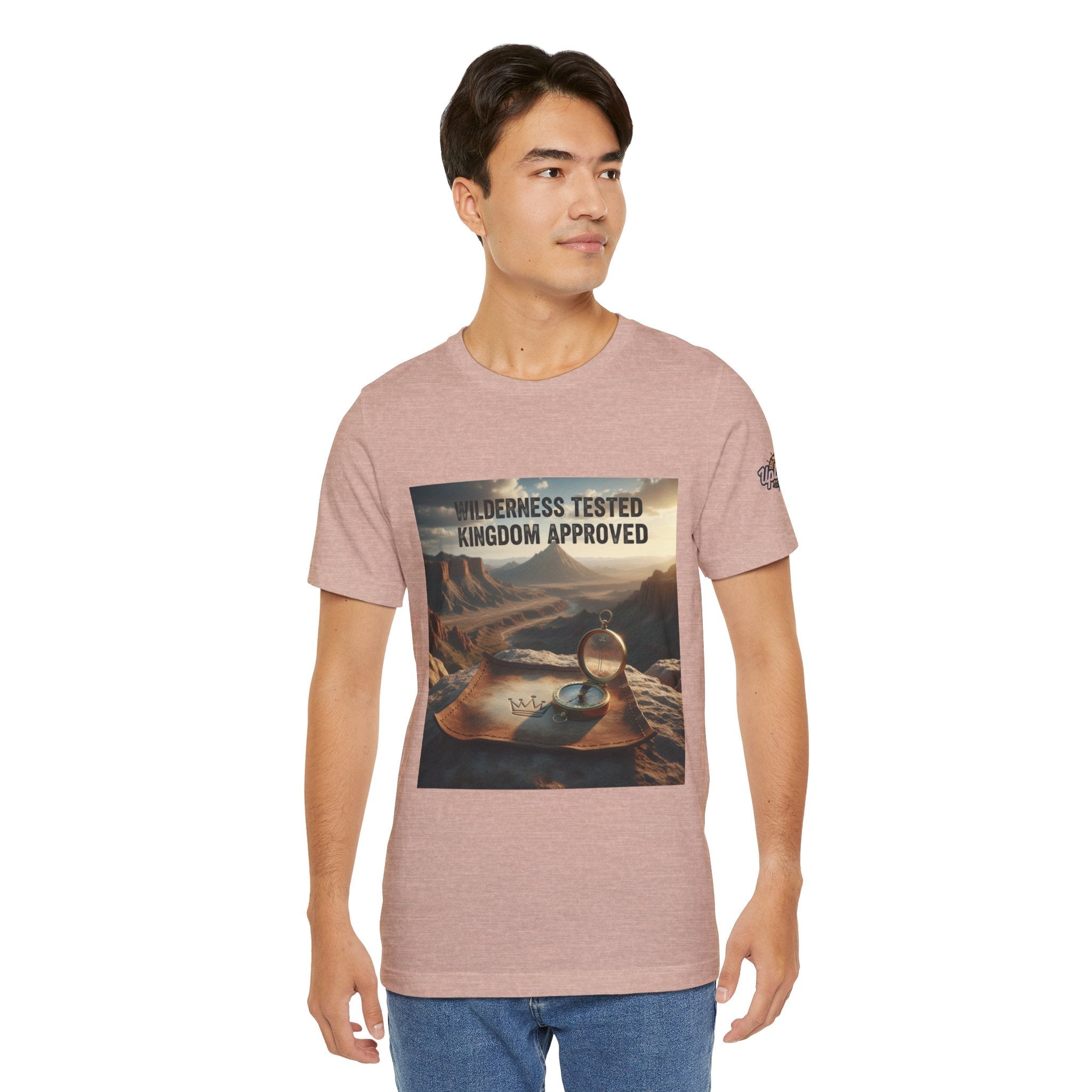 Wilderness Tested Kingdom Approved T-shirt – Mountain Desert Compass Crown Christian T-shirt for Biblical Adventure Faith Printify