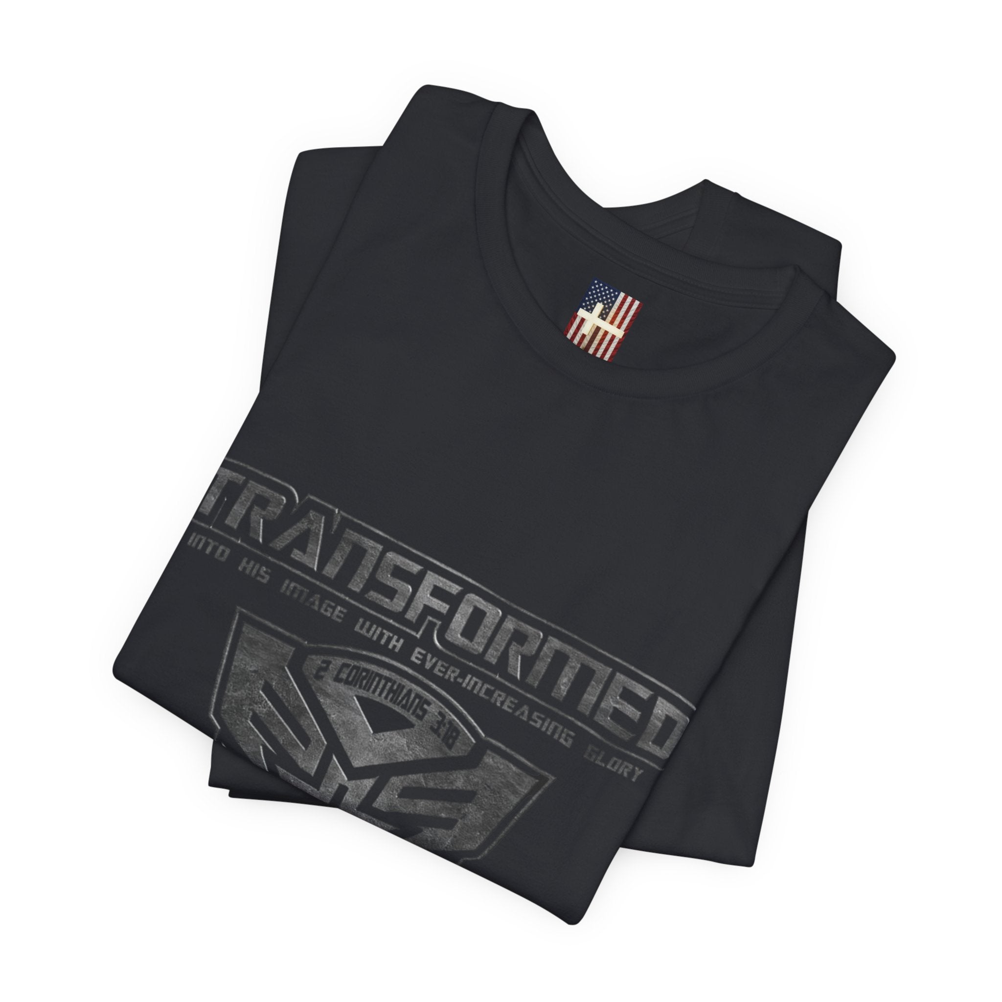 Transformer Logo Christian T-shirt | 2 Corinthians 3:18 Bible Verse T-shirt Printify