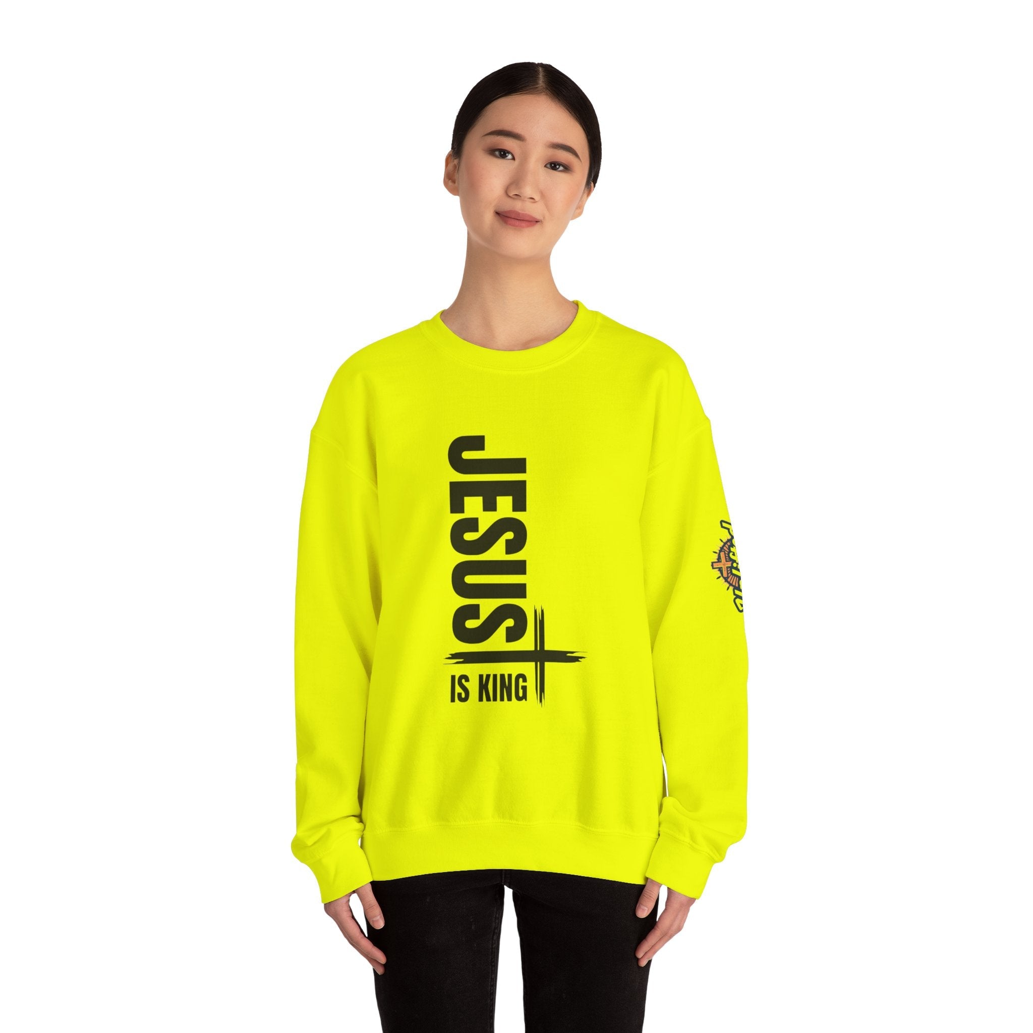 Jesus Is King Sweatshirt | Modern Typographic Cross Christian Sweatshirt Printify