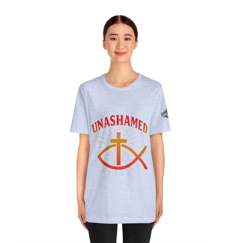 Unashamed T-shirt – Ichthys Jesus Fish & Cross Christian T-shirt for Romans 1:16 Bold Faith Printify