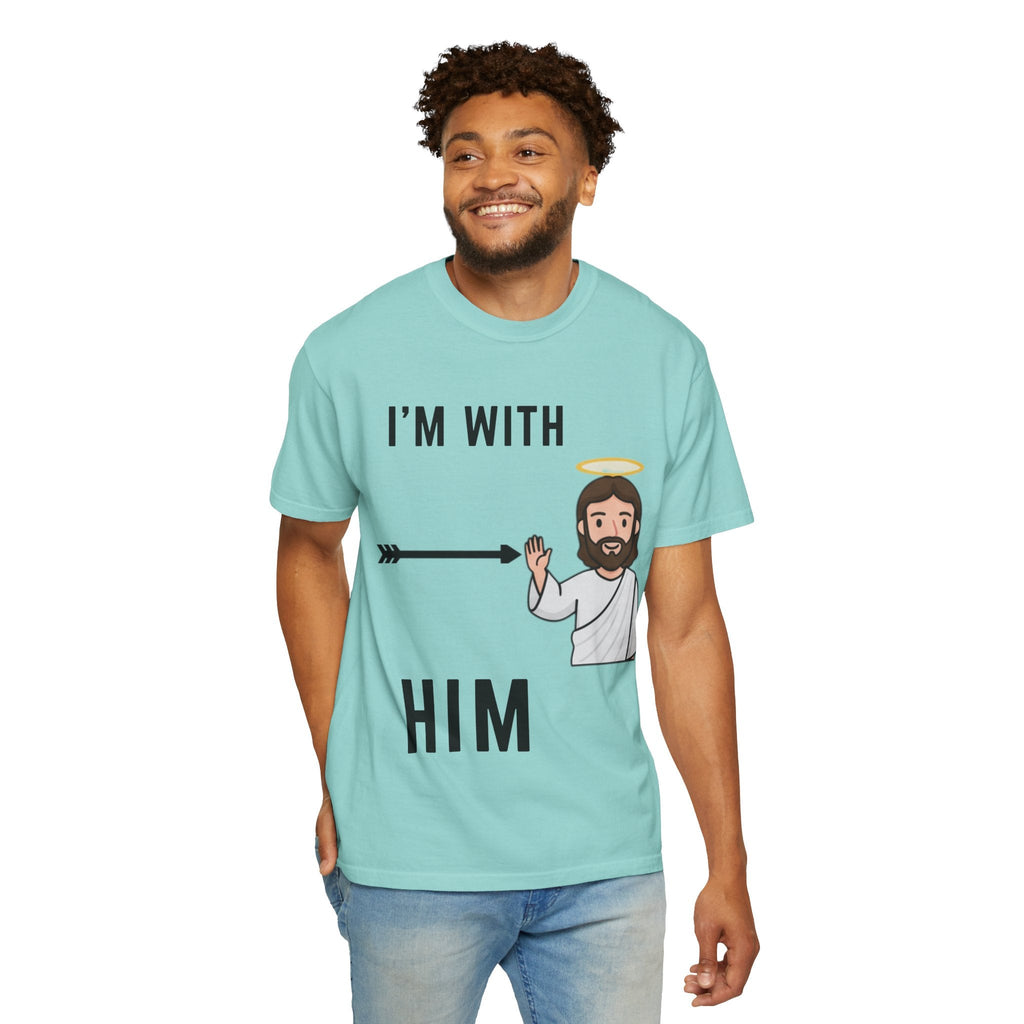 🔥 I’m With Him → Christian T-Shirt | Arrow Pointing to Jesus | Minimalist Faith Tee | Subtle Cross Design | Bible-Inspired Apparel by Uplifted Gear Printify