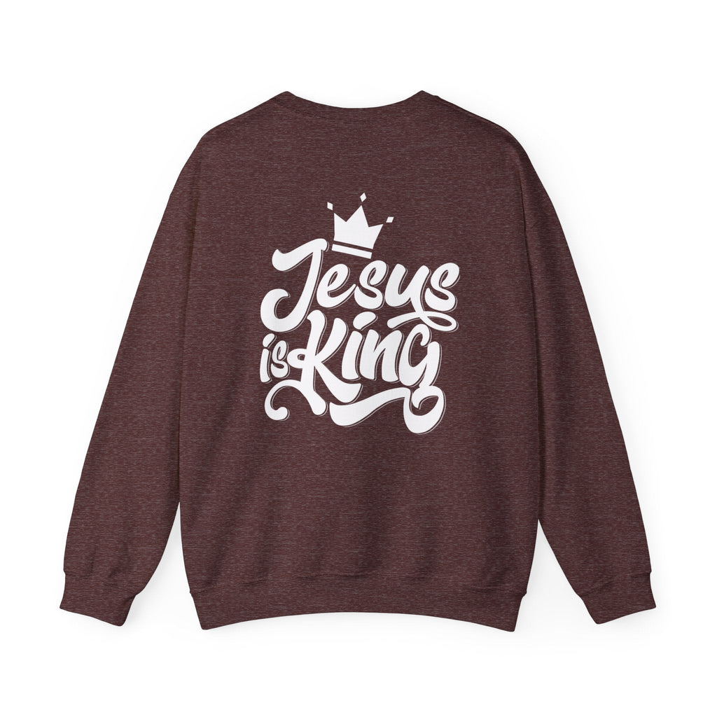 Jesus is King Sweatshirt – Bold Crown & Cross Christian Hoodie for Eternal Faith & Comfort Printify