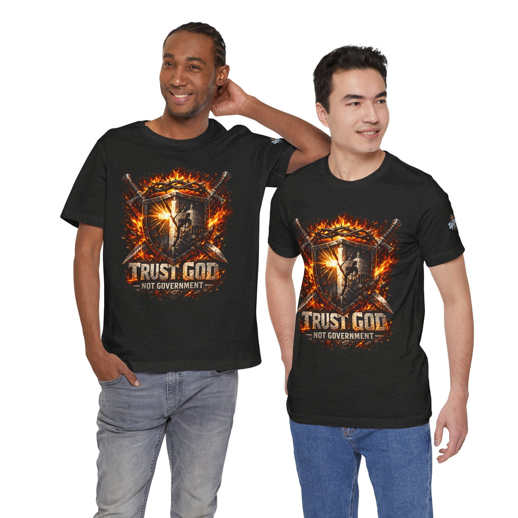 Trust God Not Government Shield Tee — Patriotic Christian Faith T-Shirt Printify