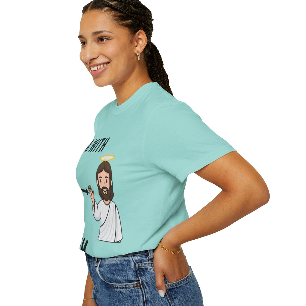 🔥 I’m With Him → Christian T-Shirt | Arrow Pointing to Jesus | Minimalist Faith Tee | Subtle Cross Design | Bible-Inspired Apparel by Uplifted Gear Printify