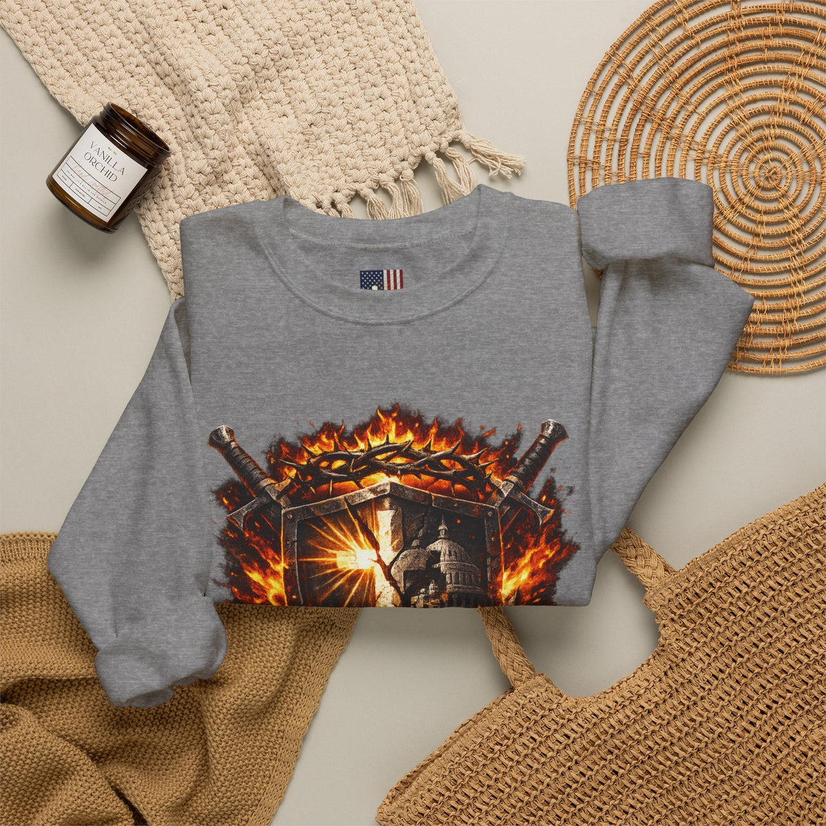 Trust God Not Government Shield Sweatshirt — Patriotic Christian Faith Sweatshirt Printify