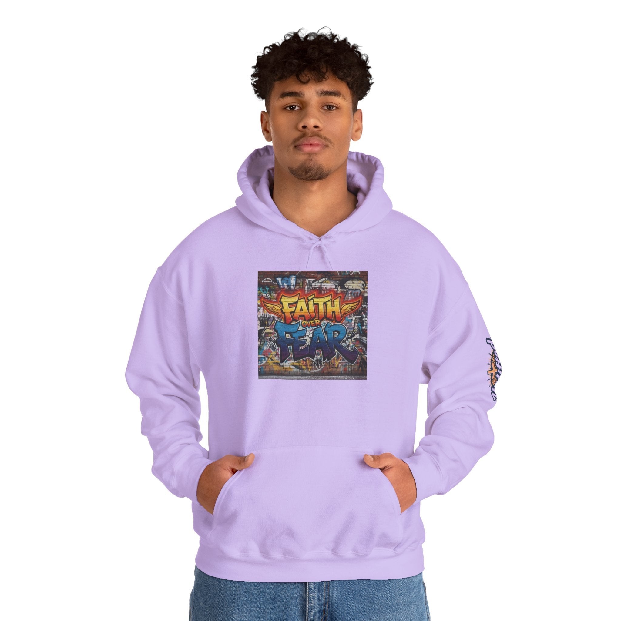 Faith Over Fear Hoodie – Graffiti Wall Christian Sweatshirt for Bold 2 Corinthians 5:7 Streetwear & Unshakable Faith Printify