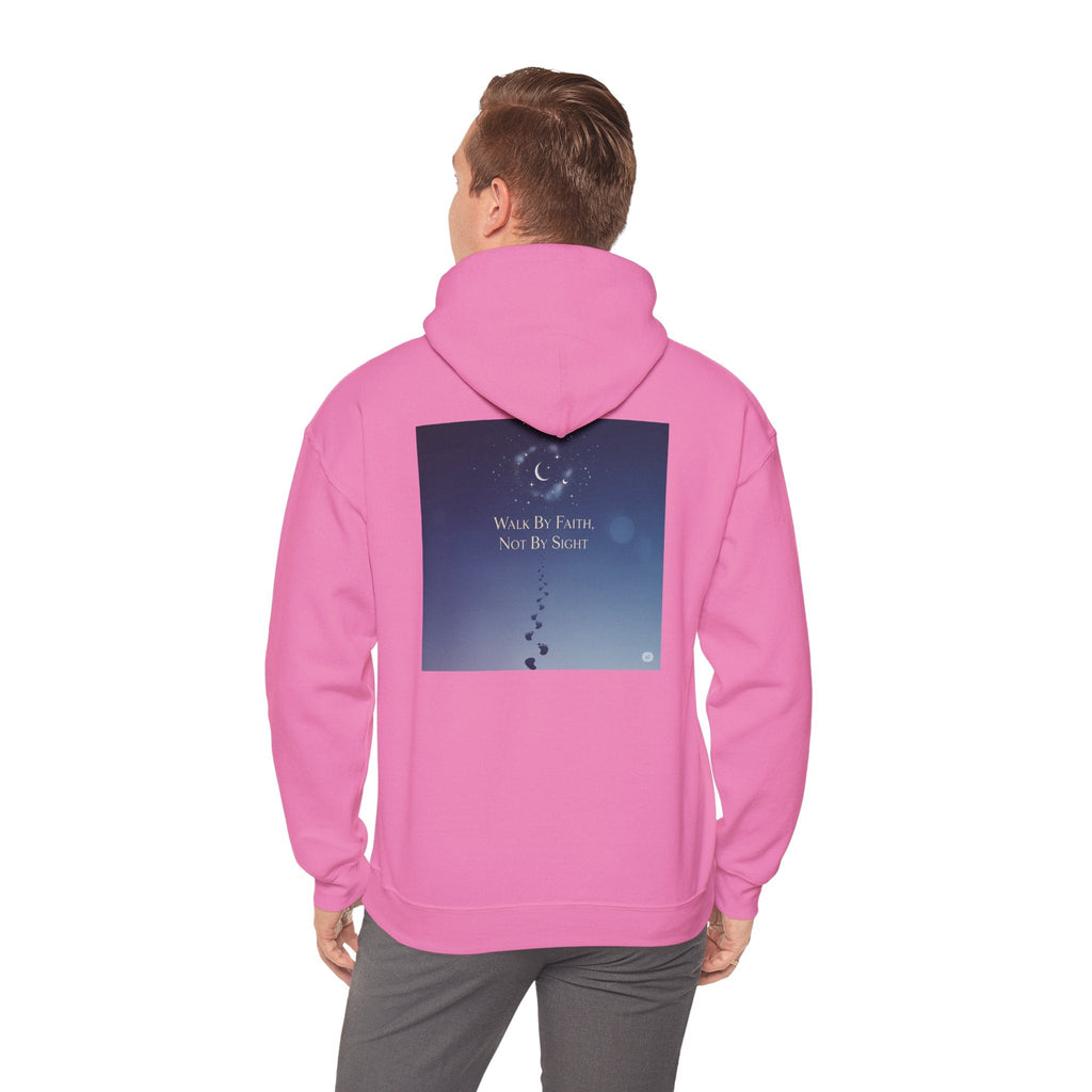 Walk by Faith, Not by Sight Hoodie – Moonlit Footprints Christian Hoodie for Cozy Nights Printify