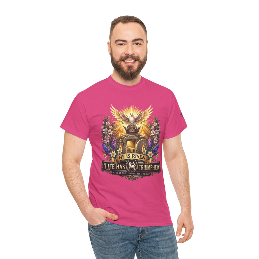 He Is Risen "Life Has Triumphed" T-Shirt — Easter Resurrection Christian Tee Printify