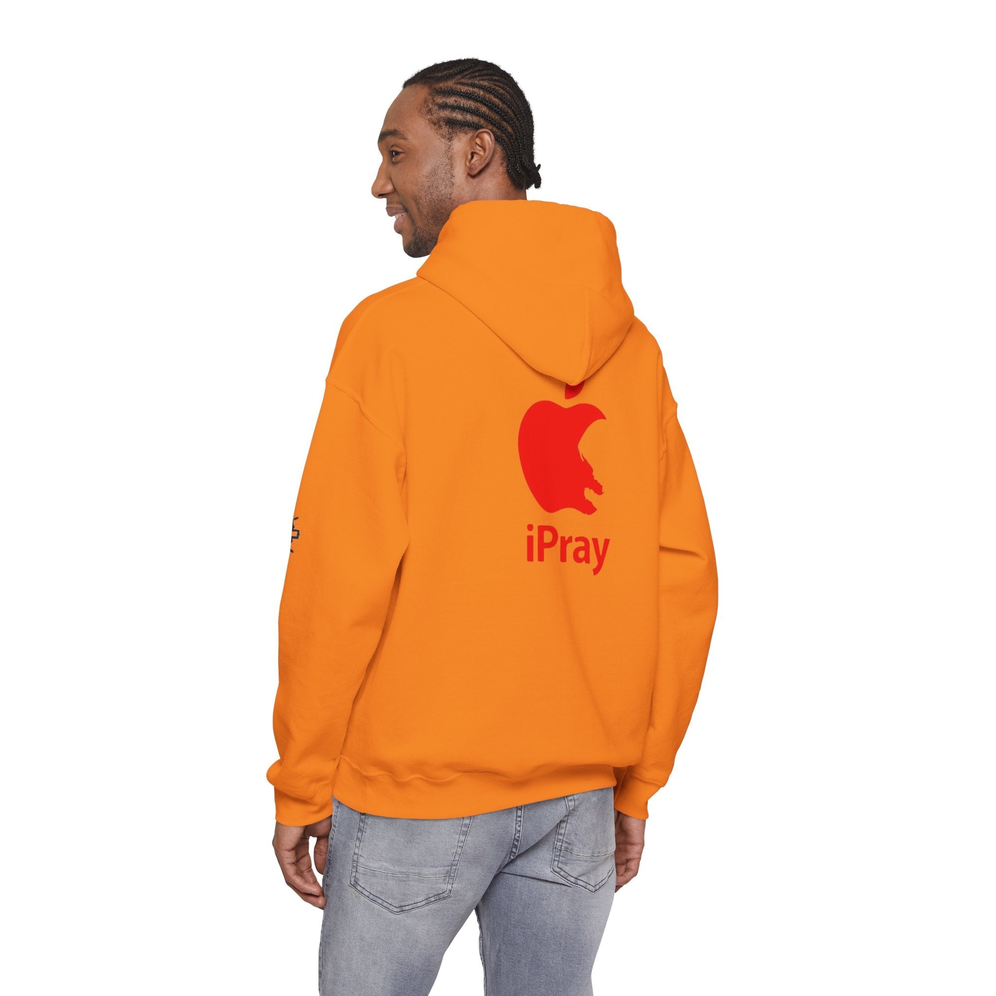iPray Apple Logo Hoodie — Funny Christian Hoodie (Minimal Red Apple Graphic) Printify