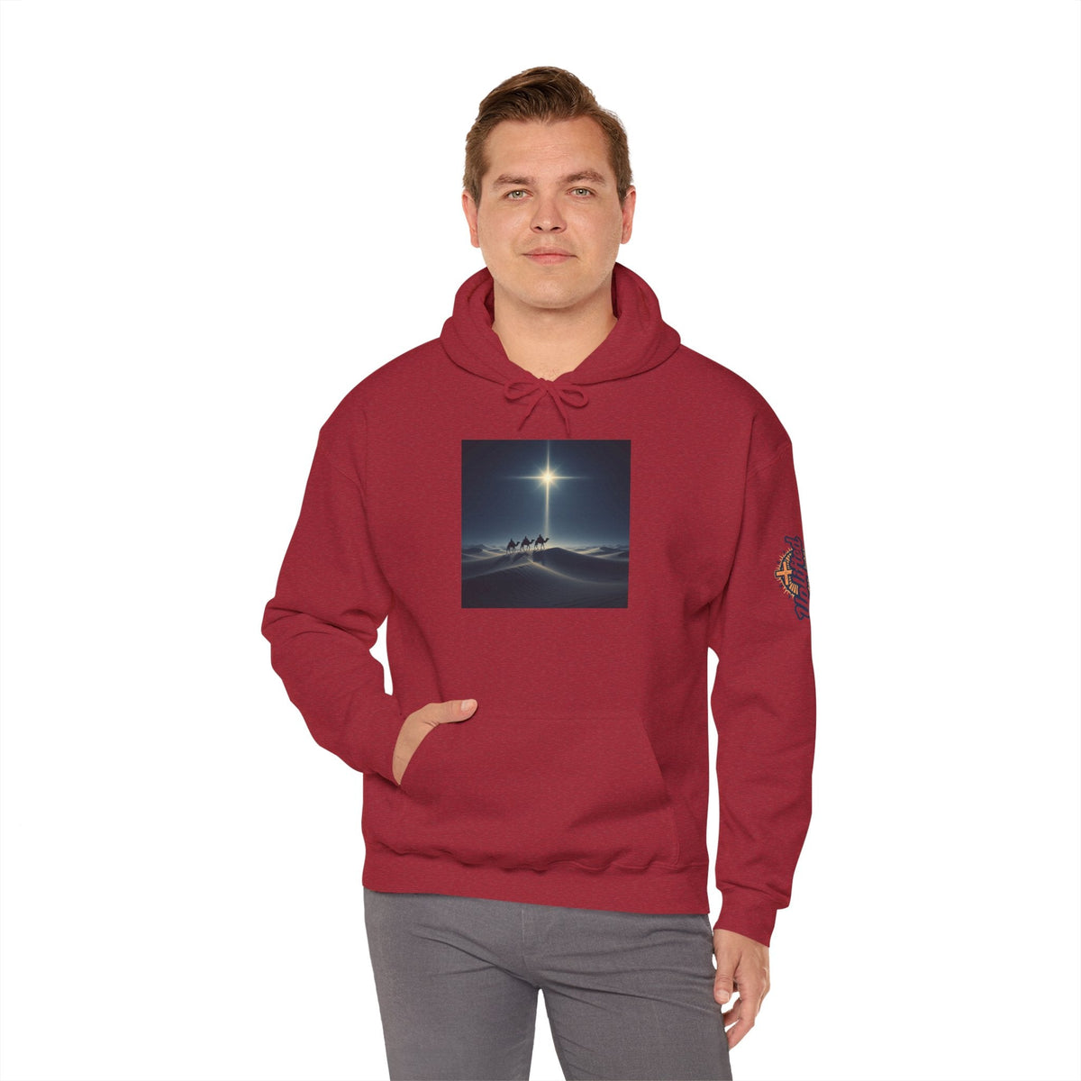3 Wise Men Hoodie – Magi Camels Nativity Journey Christian Christmas Sweatshirt for Epiphany Faith & Holy Night Printify