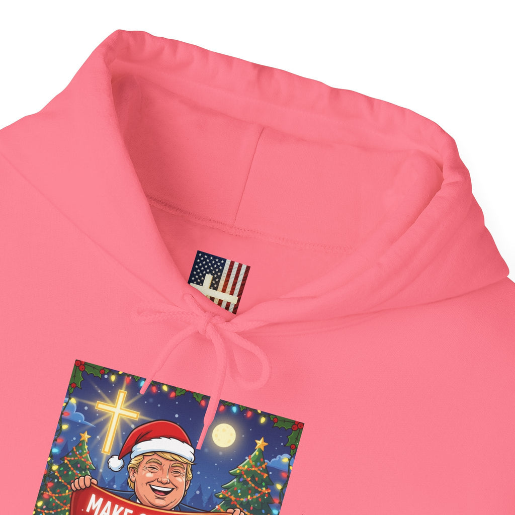 🎄 Make Christmas Great Again – Patriotic Christian Christmas Hoodie | Bold Holiday Faith Tee | Red & White Banner Design | Uplifted Gear Printify