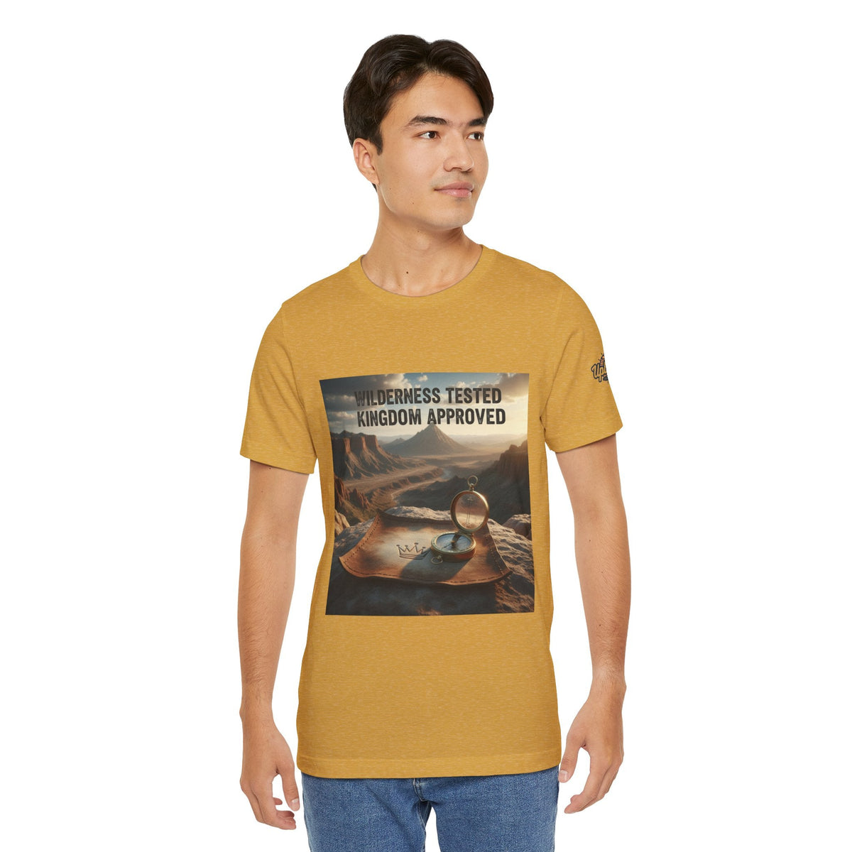 Wilderness Tested Kingdom Approved T-shirt – Mountain Desert Compass Crown Christian T-shirt for Biblical Adventure Faith Printify