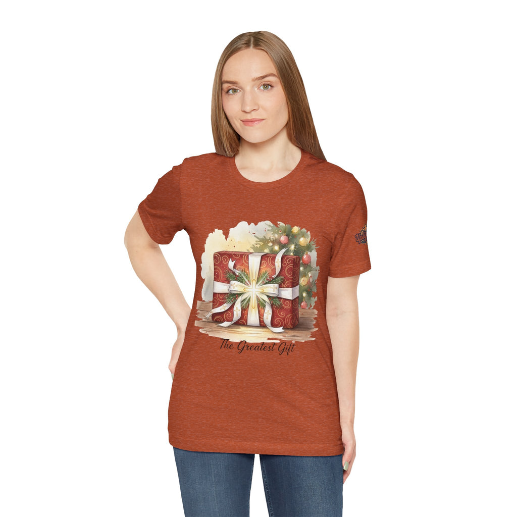 The Greatest Gift T-shirt – Cross Bow Present Christian T-shirt for Christmas Salvation & Eternal Faith Printify