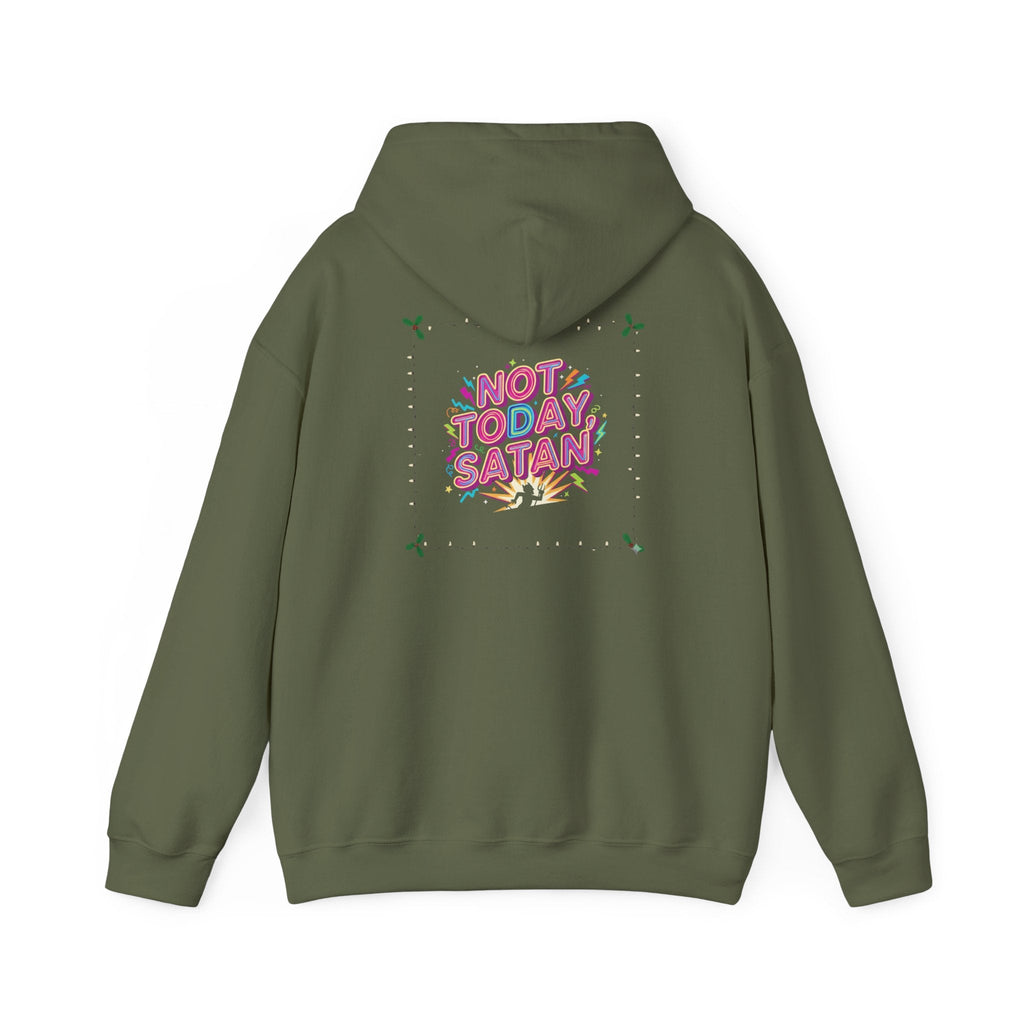 🔥 Not Today, Satan – Retro 90s Christian Hoodie | Neon Faith Tee | Funky Cartoon Devil | Bold Bible Verse Shirt | Uplifted Gear Printify