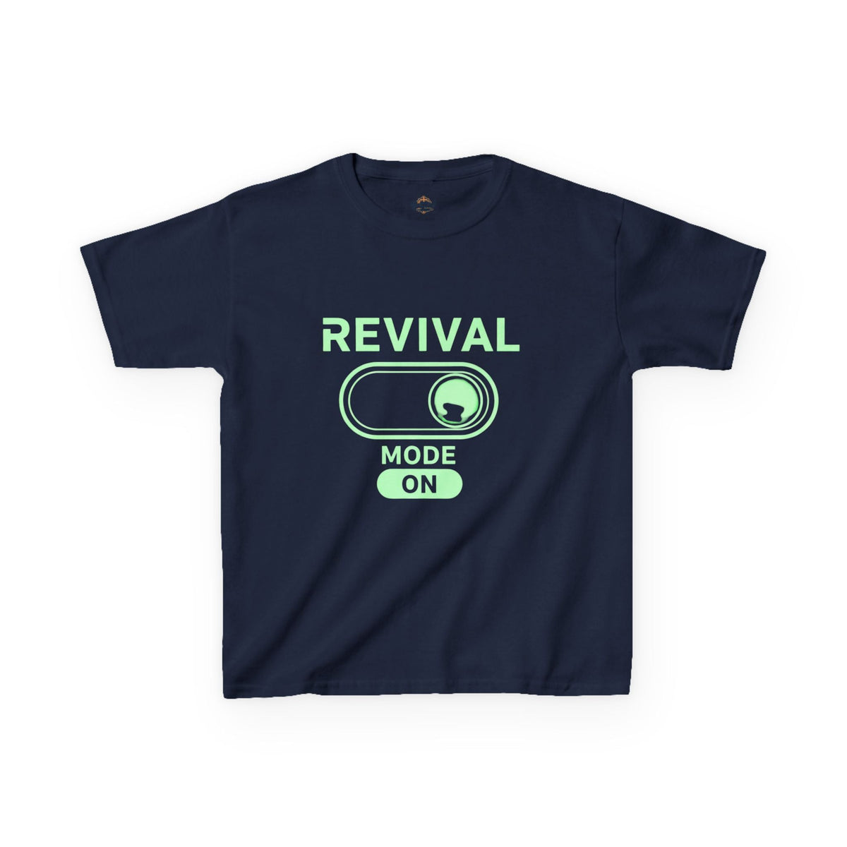 🔥 Revival Mode: ON – Christian Techwear Kids T-Shirt | Glowing Green Faith Switch | Futuristic Jesus Shirt | Activate Your Spiritual Awakening | Uplifted Gear Printify