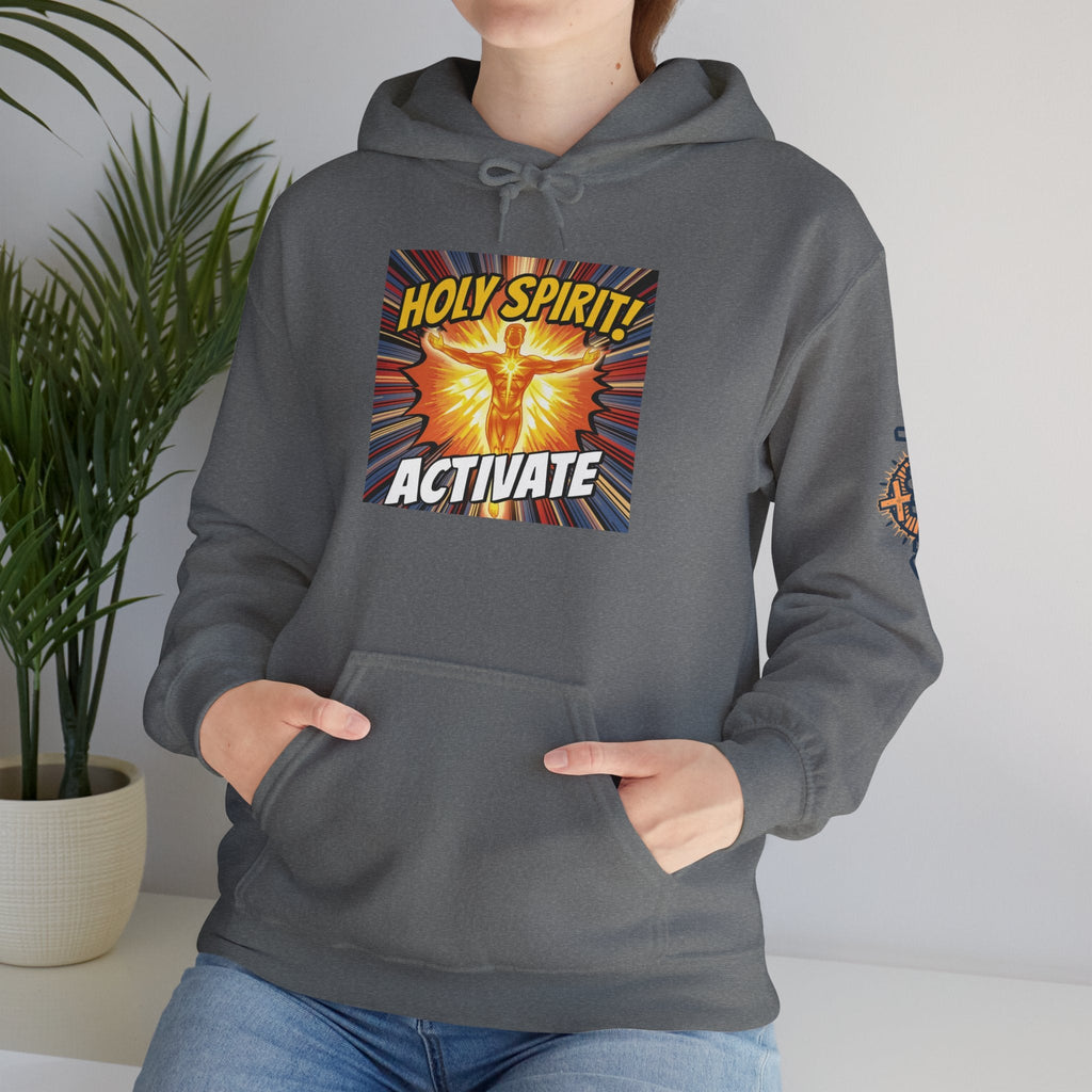 Holy Spirit Activate Hoodie – Superhero Christian Sweatshirt with Vibrant Power-Up Design for Faith-Fueled Boldness Printify
