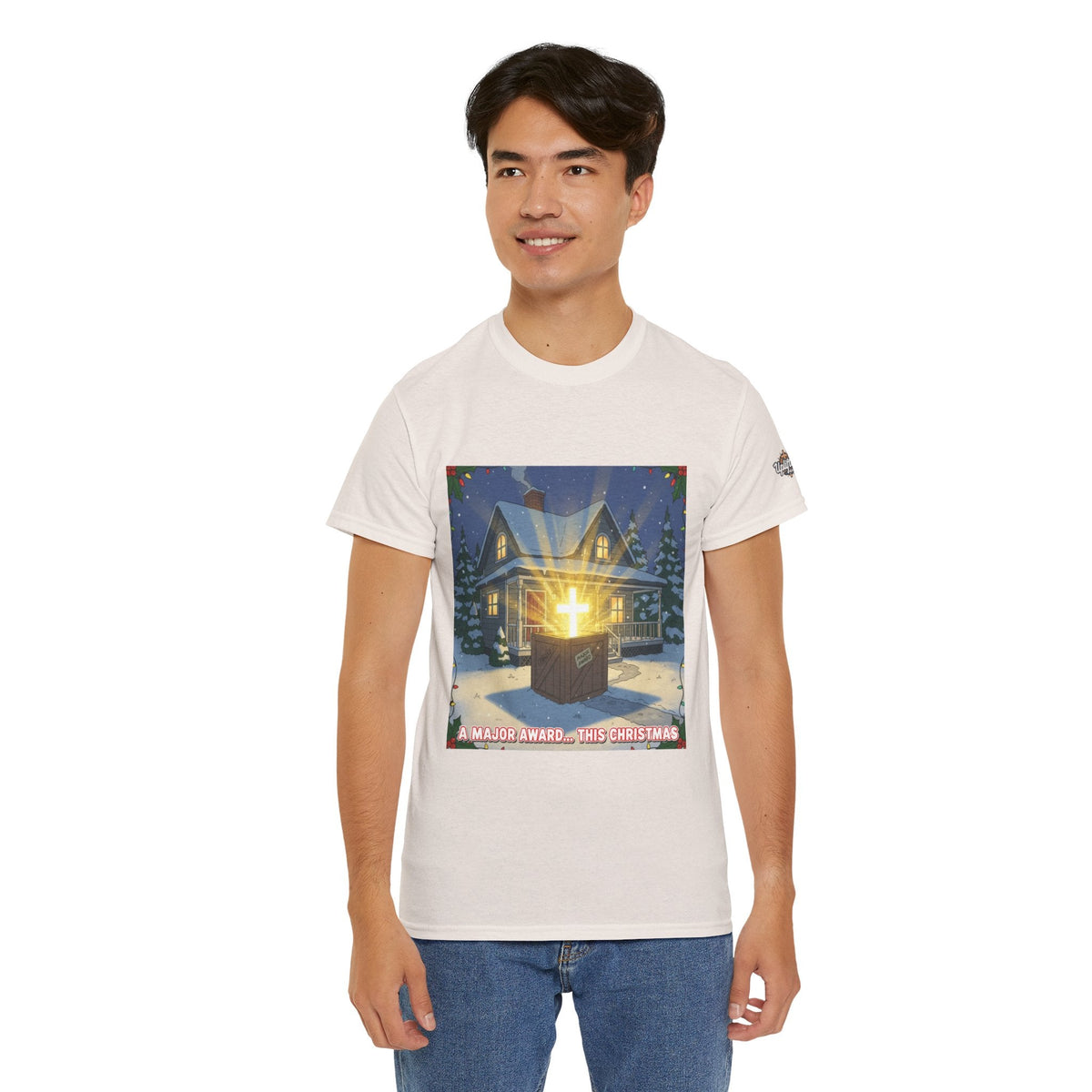 A Major Award This Christmas T-shirt – Fragile Leg Lamp Parody Cross Unboxing Christian T-shirt for Hilarious Faith & Holiday Glow Printify